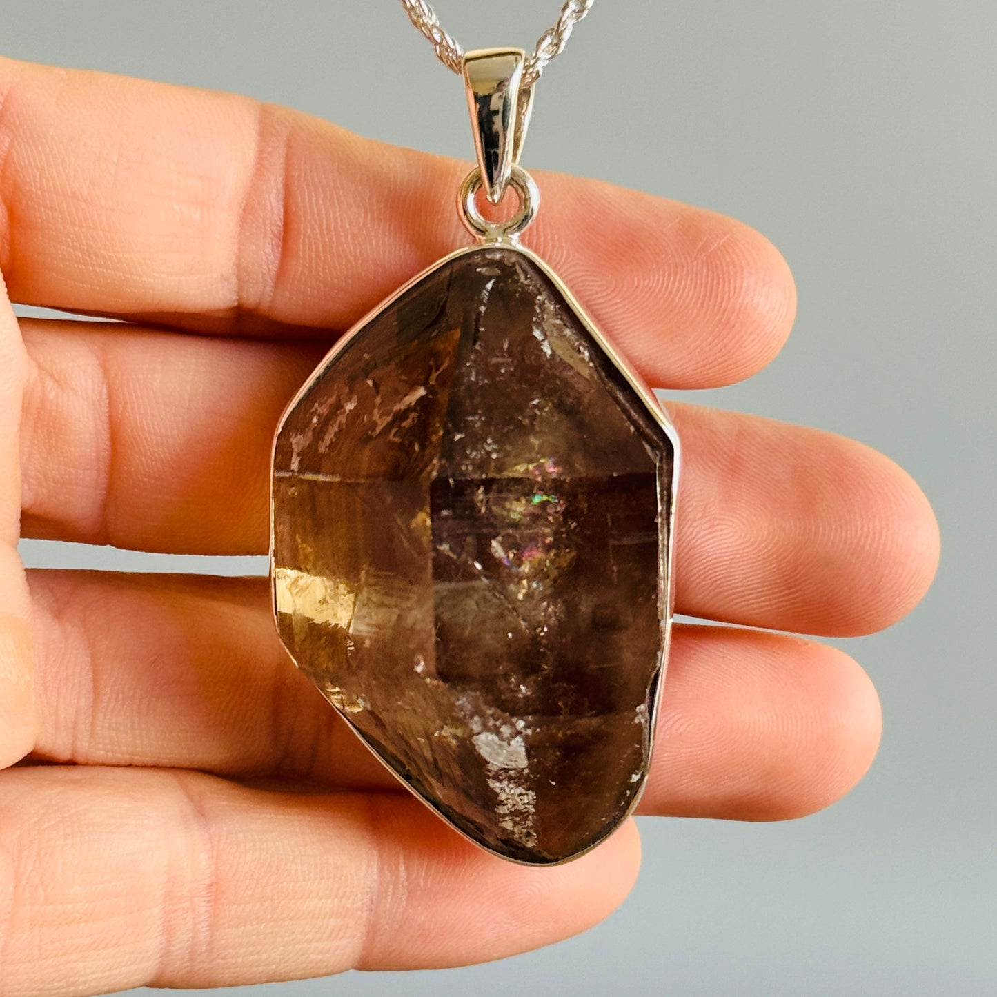 Elestial Smokey Quartz Raw Uncut Unpolished Pendant