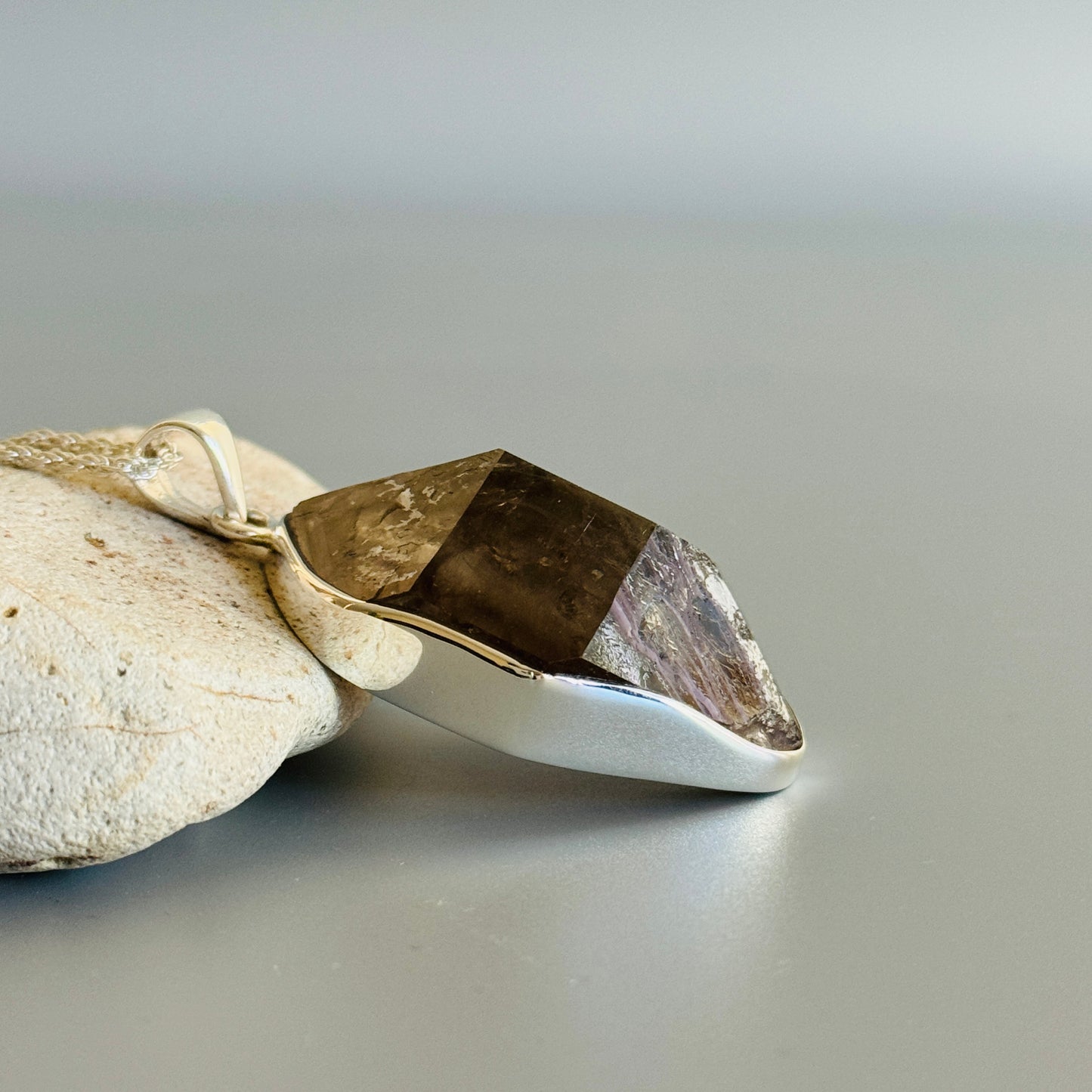 Elestial Smokey Quartz Raw Uncut Unpolished Pendant