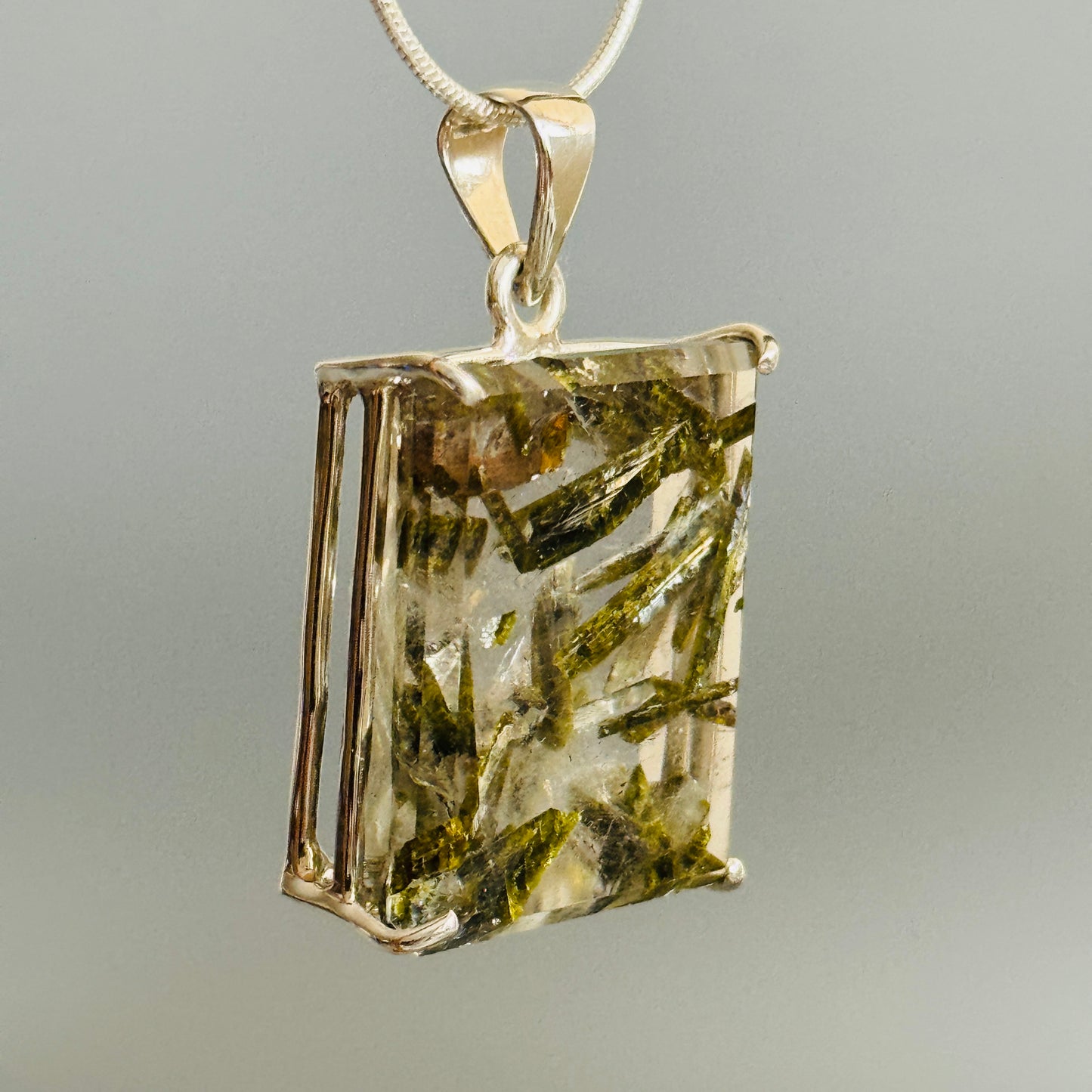 Epidote in Quartz Pendant