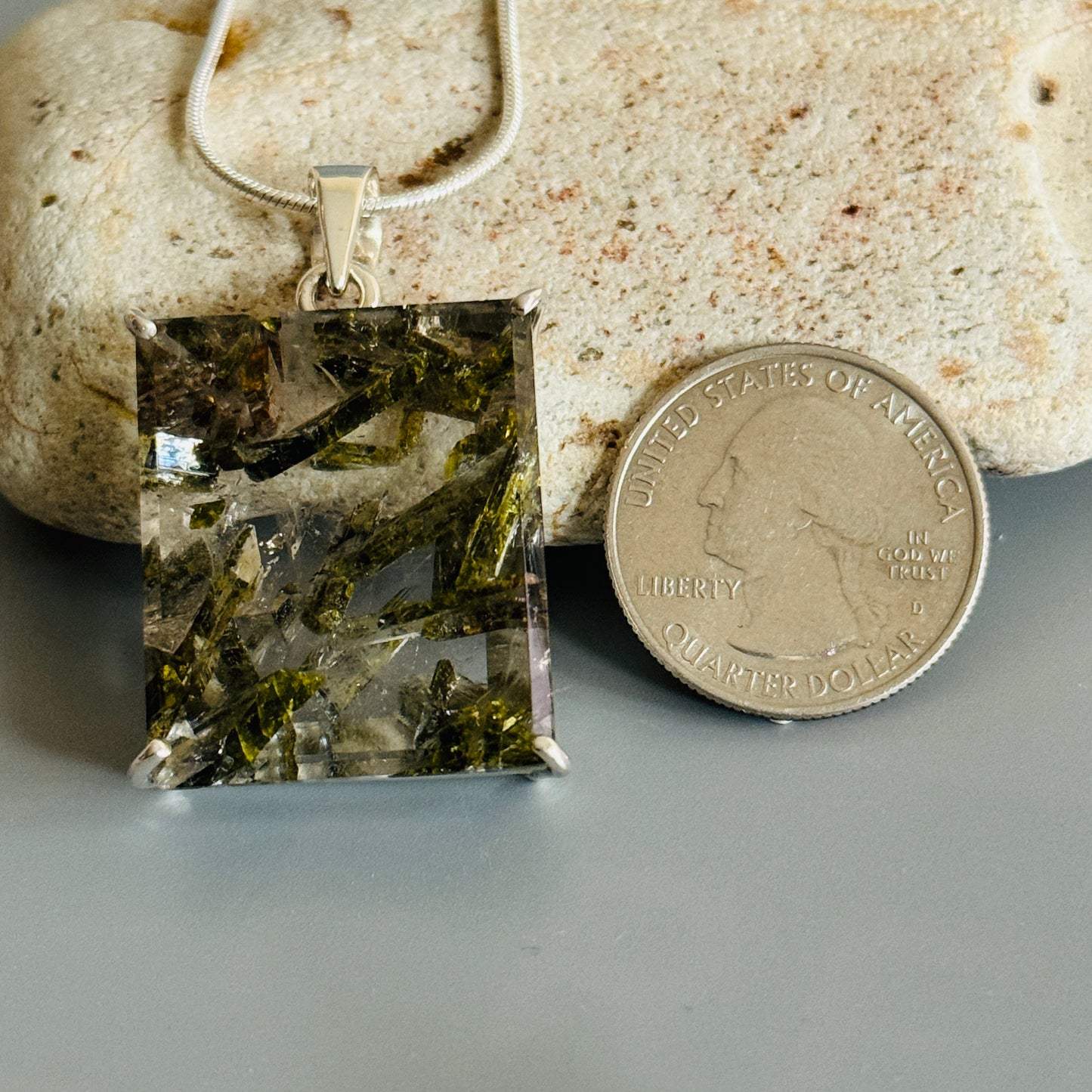 Epidote in Quartz Pendant