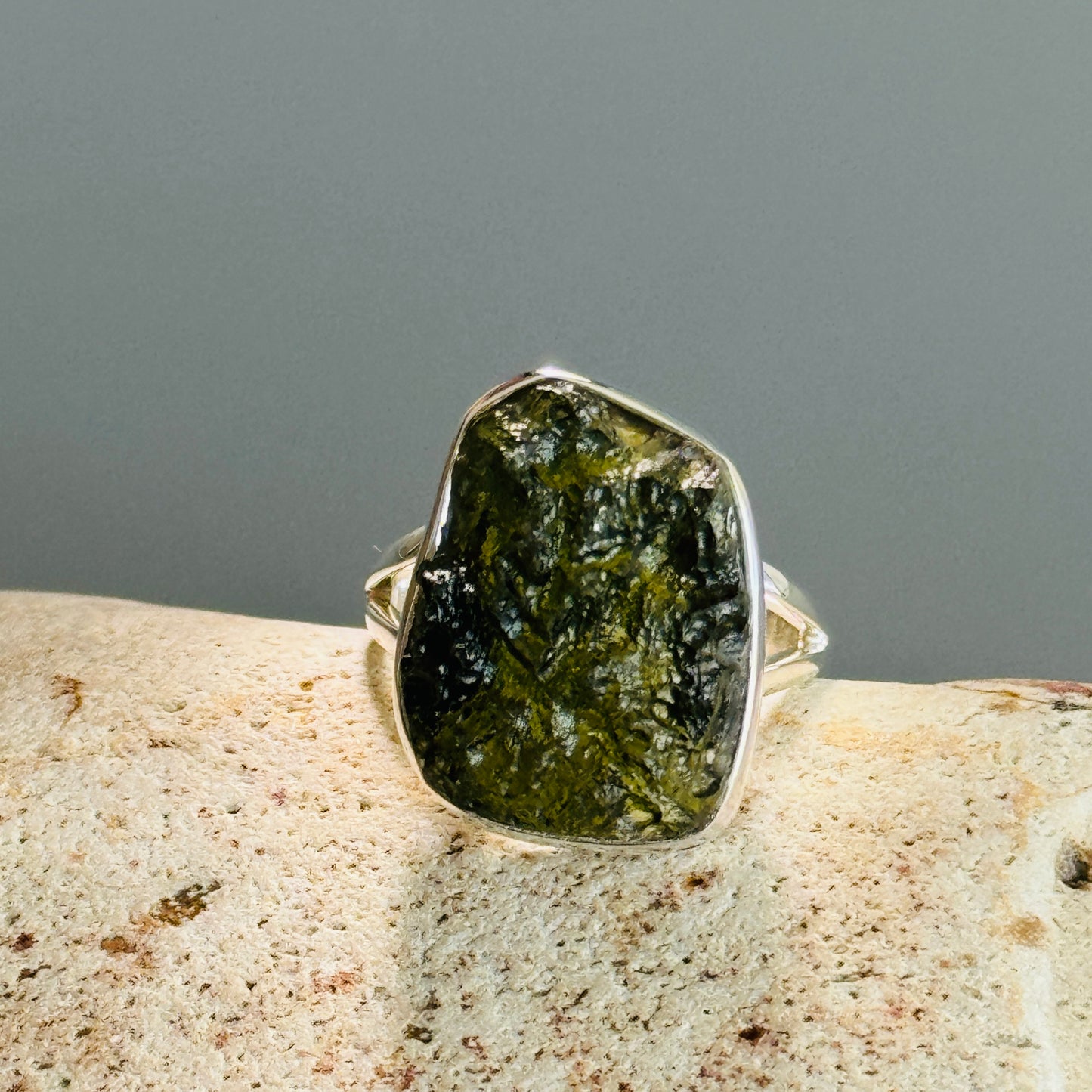 Moldavite Raw Ring