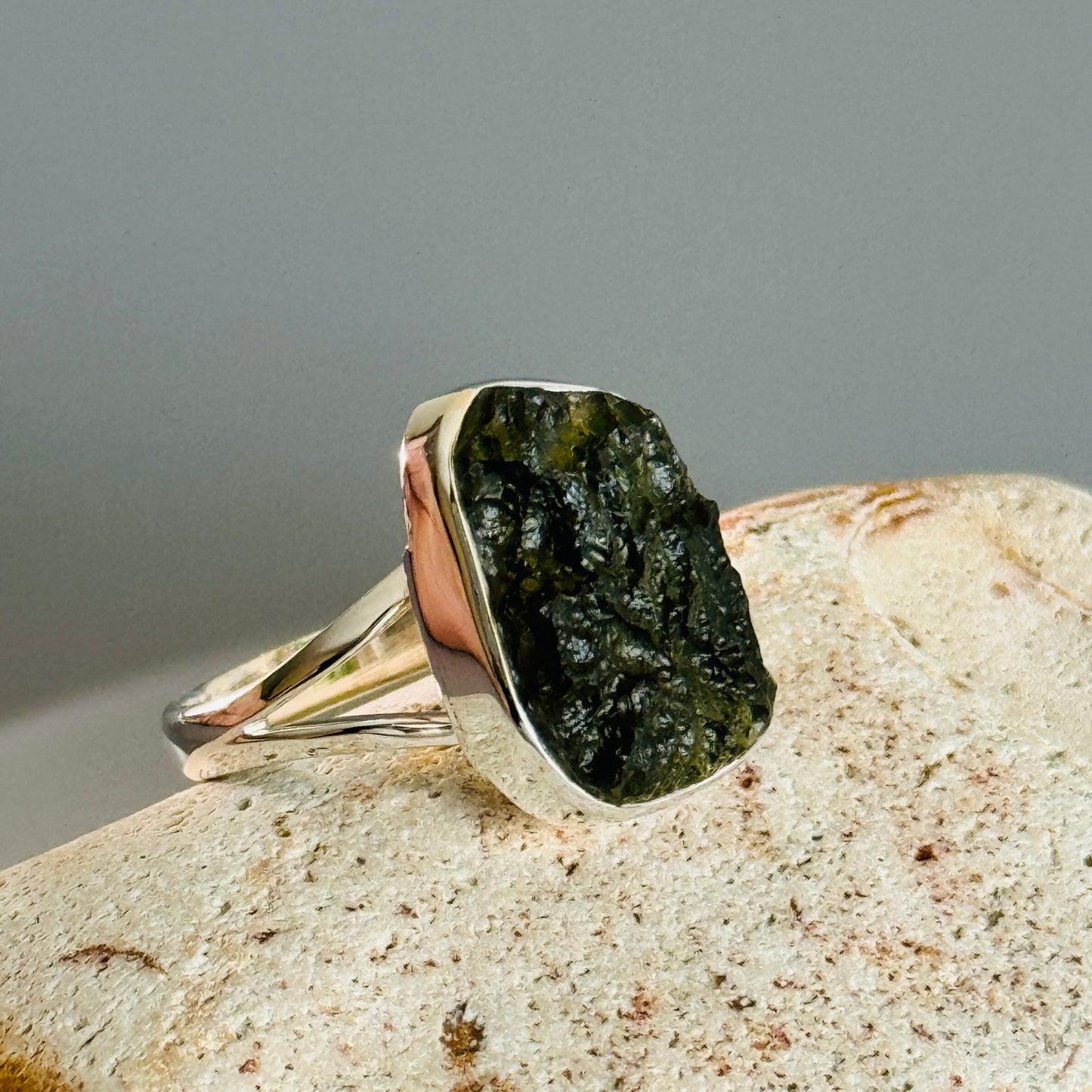 Moldavite Raw Ring