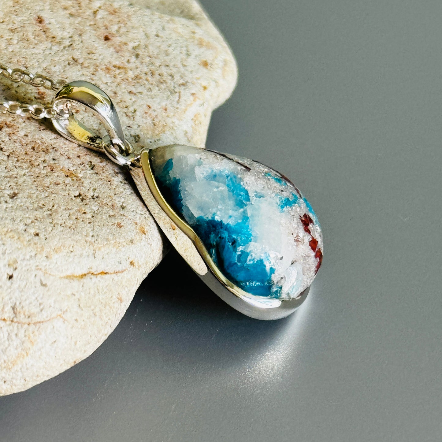 Cavansite Pendant Matrix with stilbite Pendant