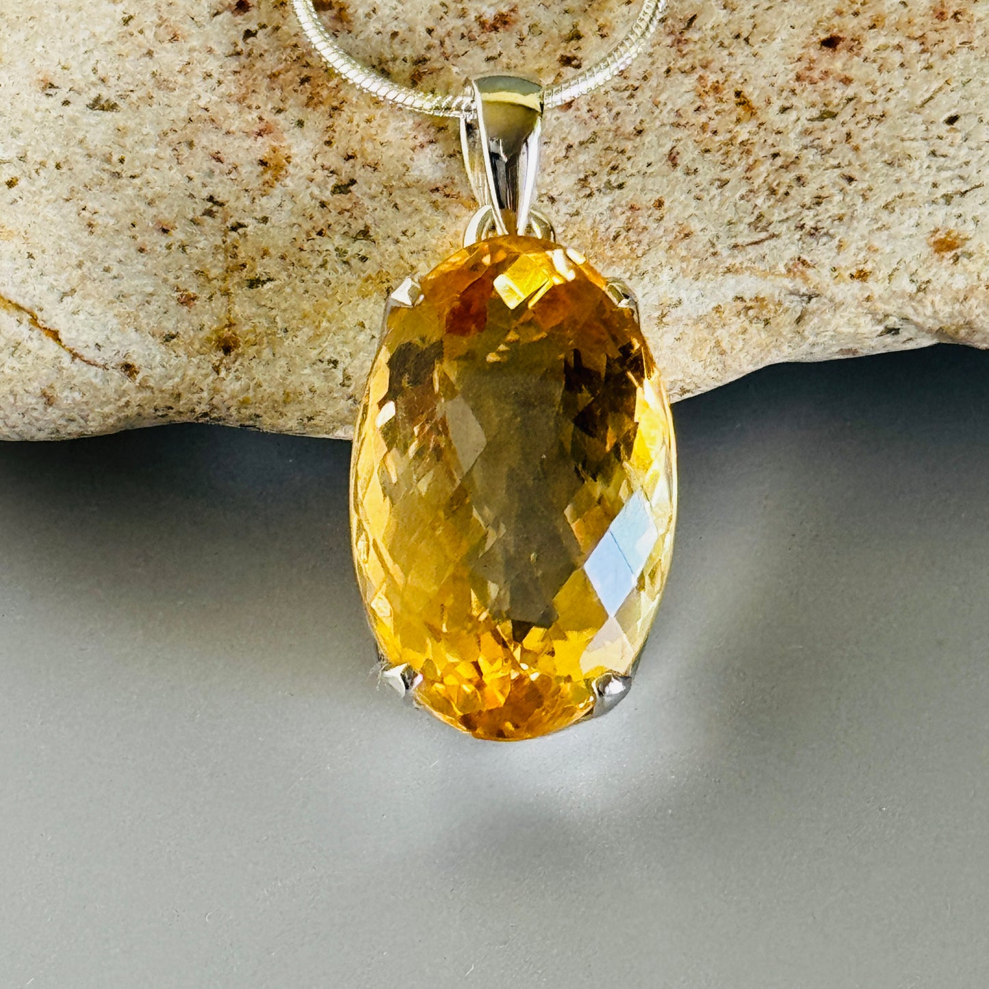 Citrine Pendant, Large Faceted