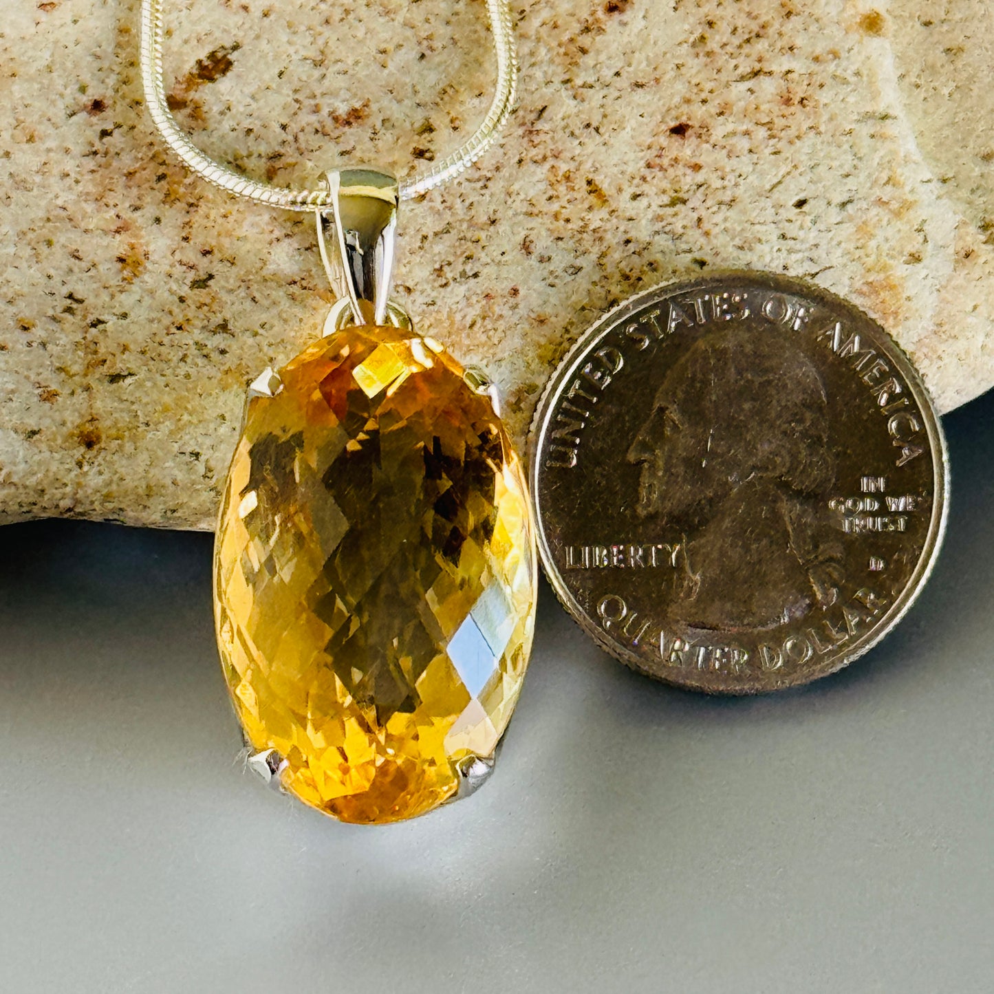 Citrine Pendant, Large Faceted
