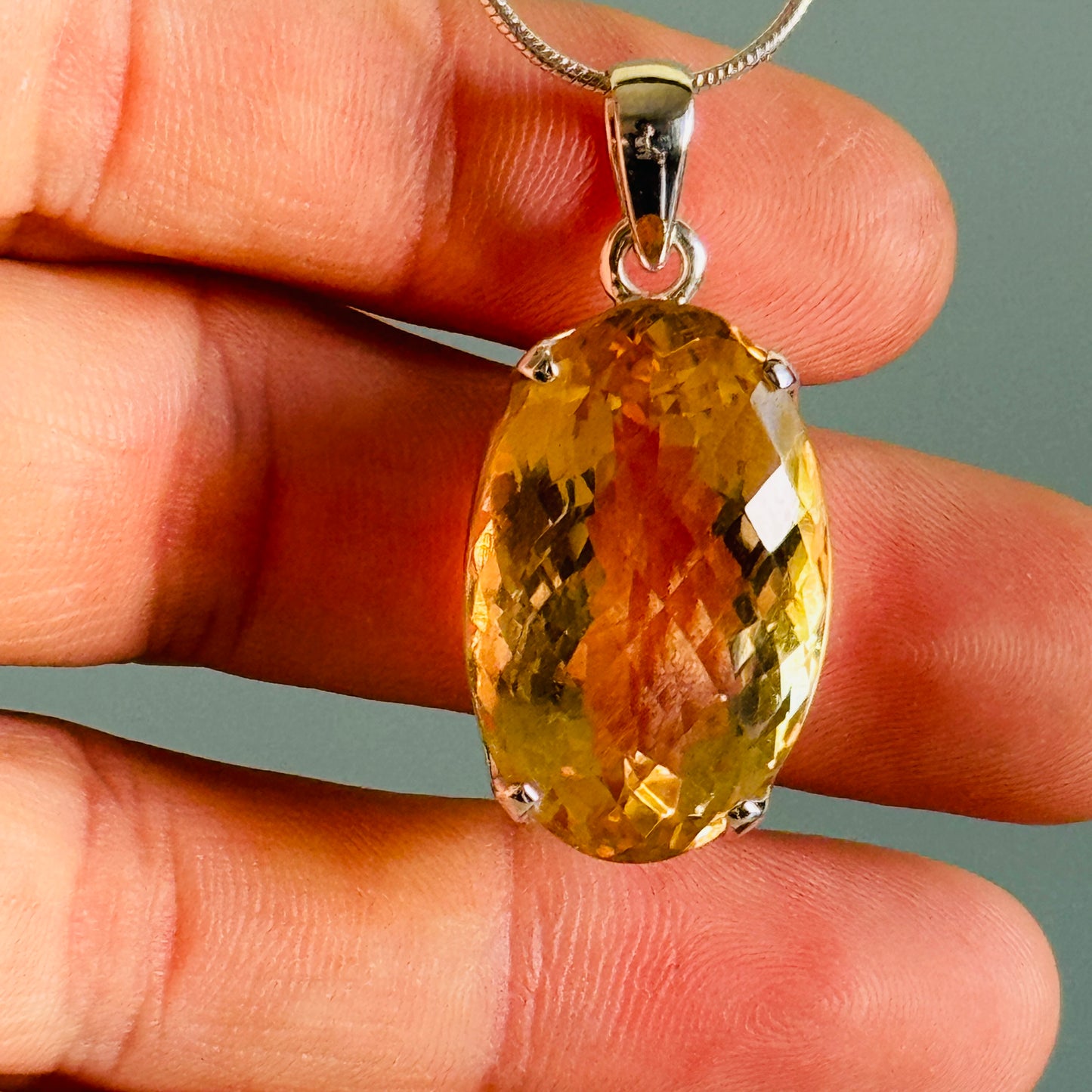 Citrine Pendant, Large Faceted