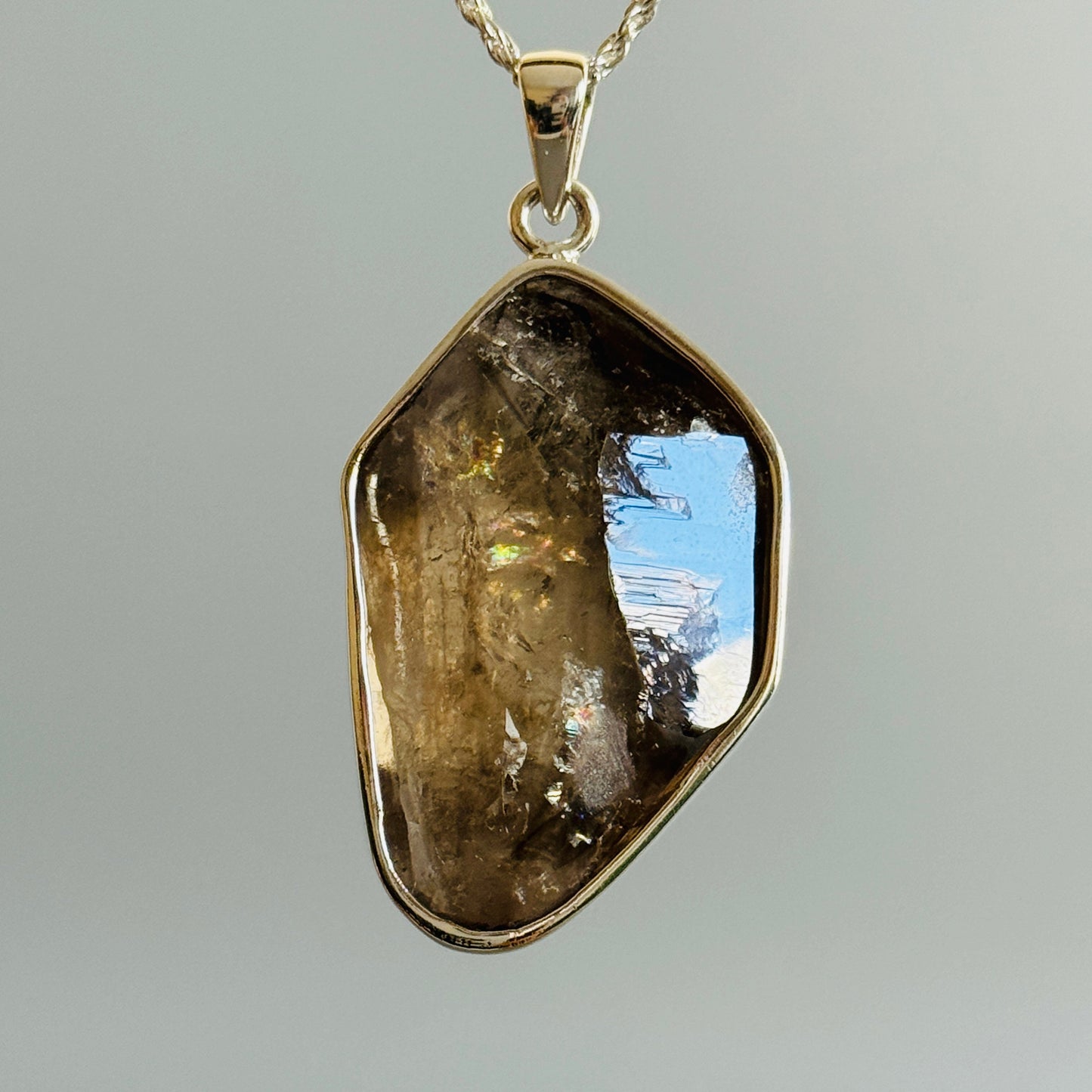 Elestial Smokey Quartz Raw Uncut Unpolished Pendant