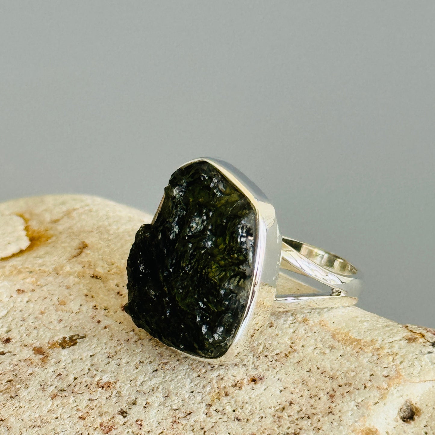 Moldavite Raw Ring
