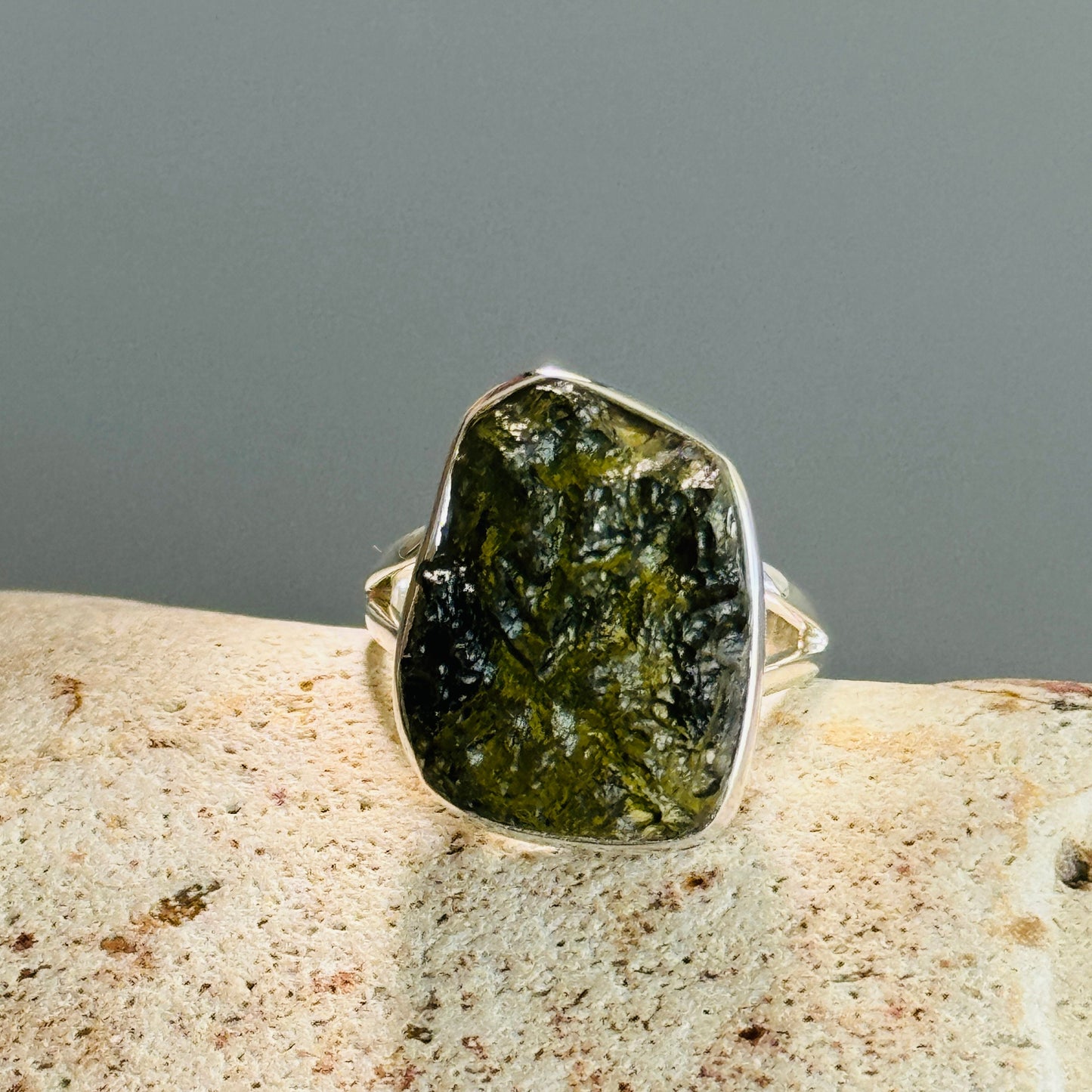 Moldavite Raw Ring
