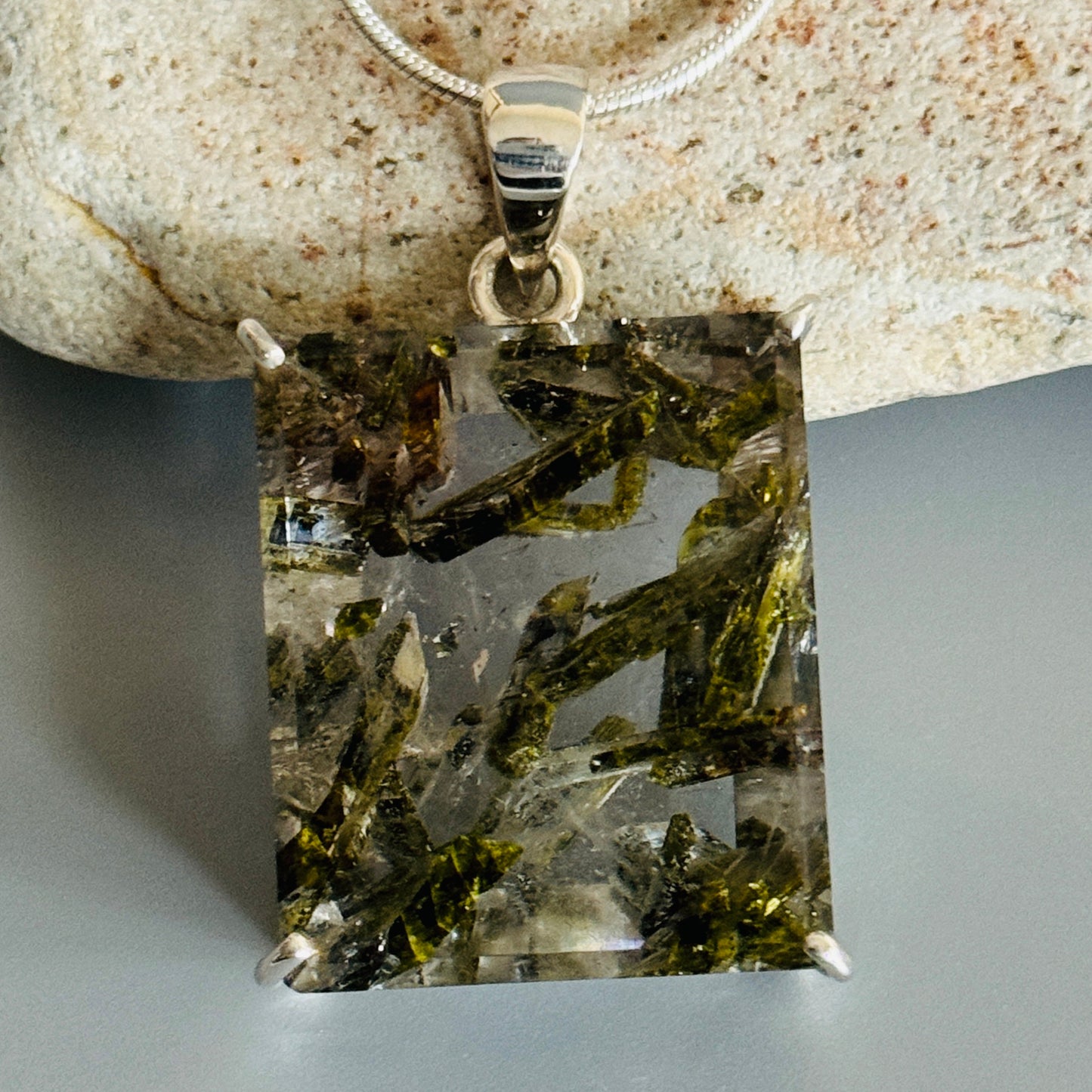 Epidote in Quartz Pendant