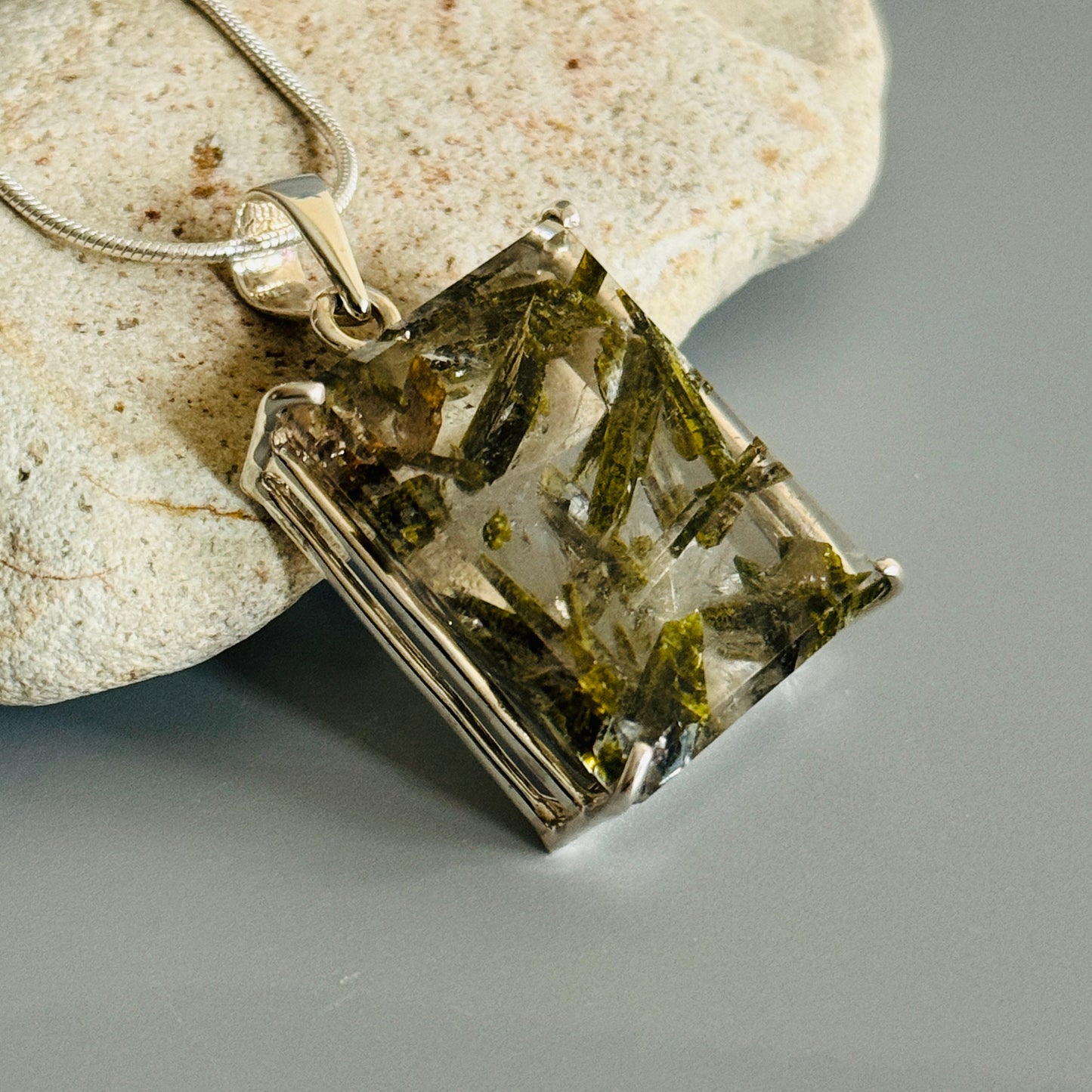 Epidote in Quartz Pendant
