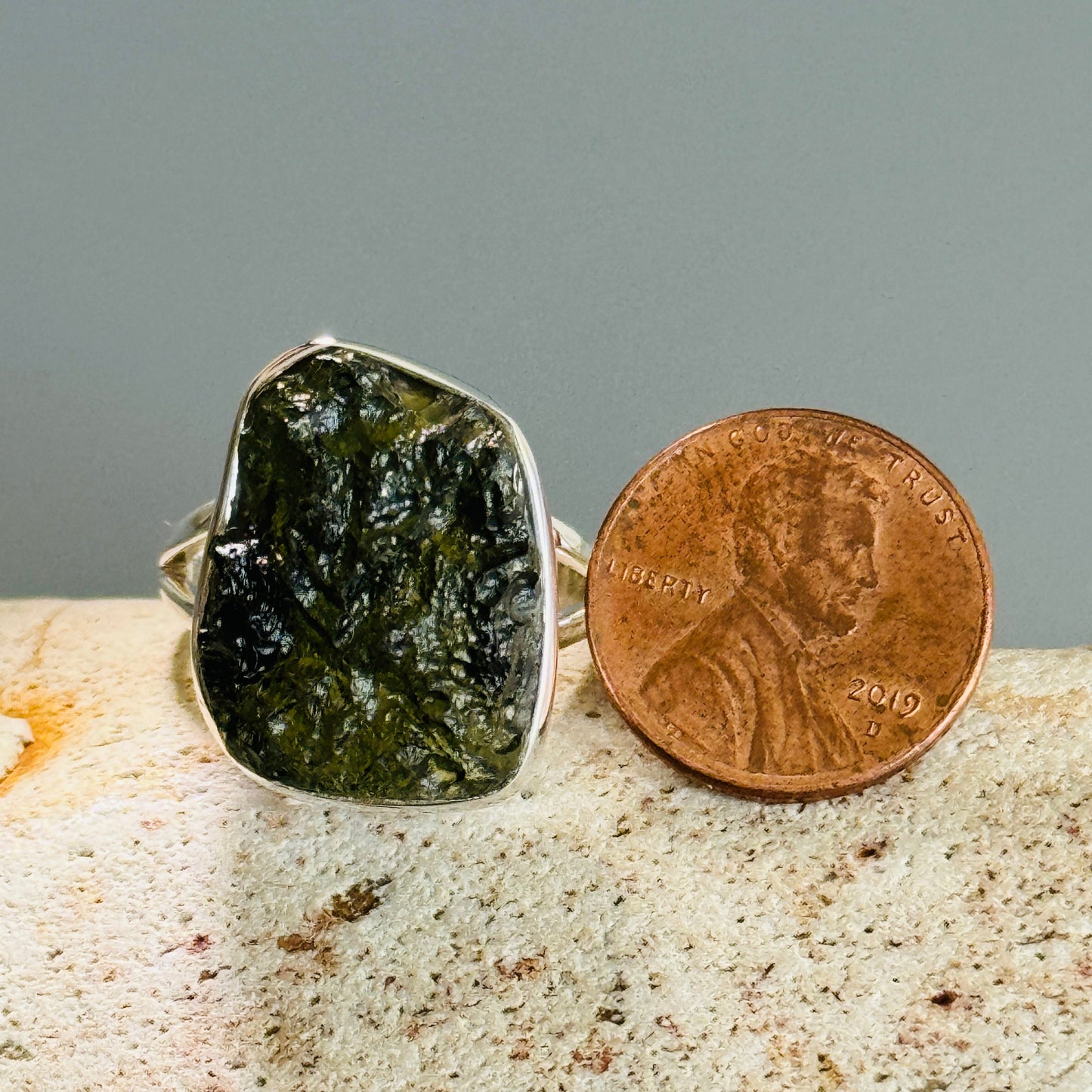 Moldavite Raw Ring
