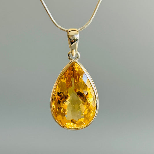 Citrine Pendant, Faceted Citrine Quartz Pendant Teardrop
