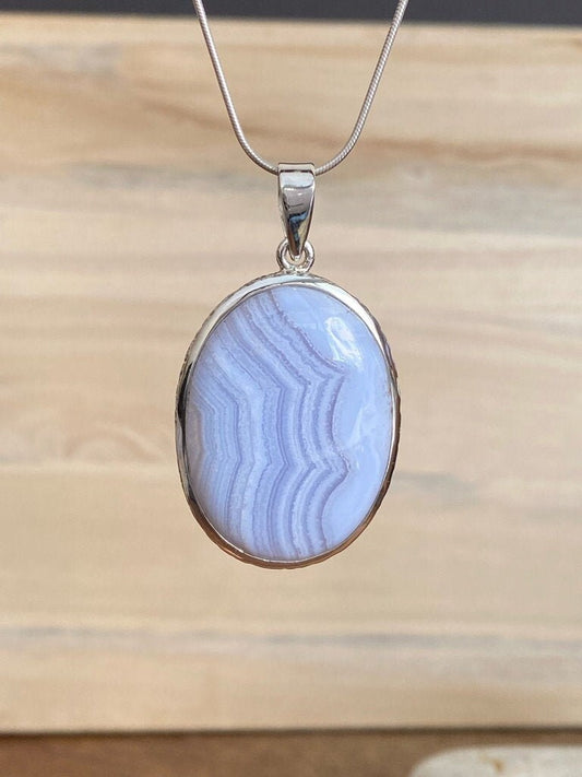 Buy Agate pendant grey gemstone sterling silver jewelry online, ethically sourced at Mystic Earth Gems