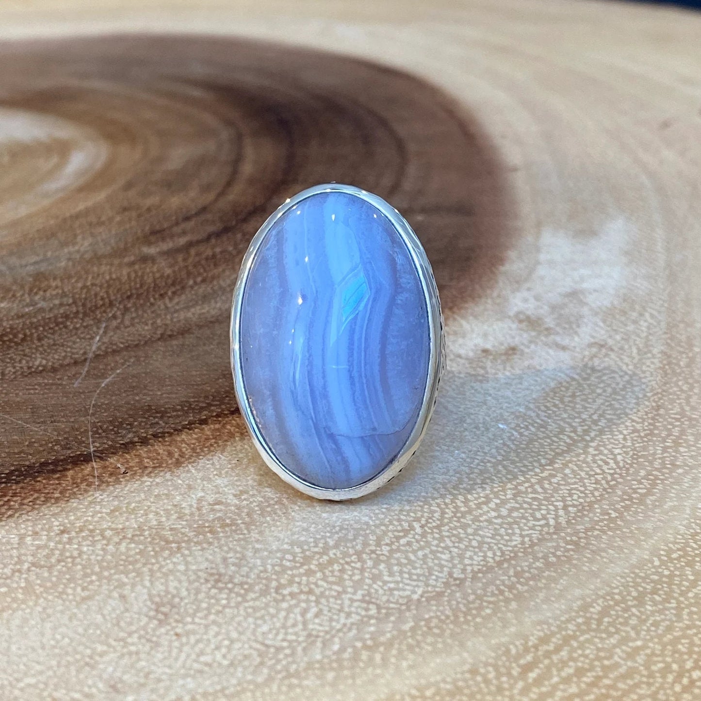 Buy Agate ring blue gemstone sterling silver jewelry online, ethically sourced at Mystic Earth Gems