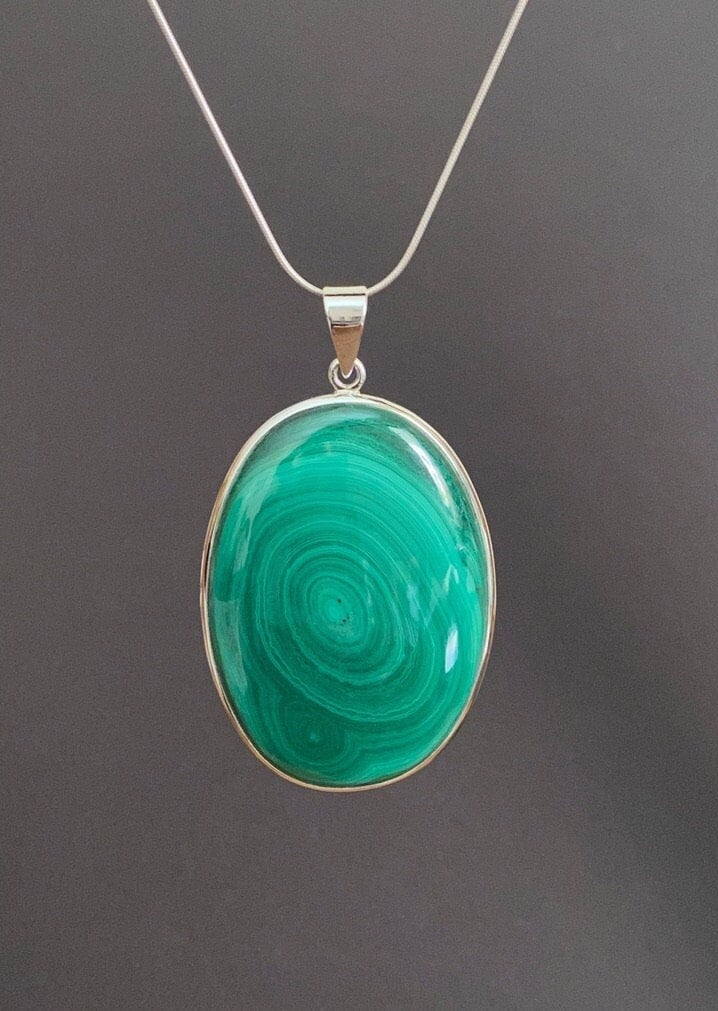 Buy Malachite pendant green gemstones sterling silver jewelry online, ethically sourced at Mystic Earth Gems