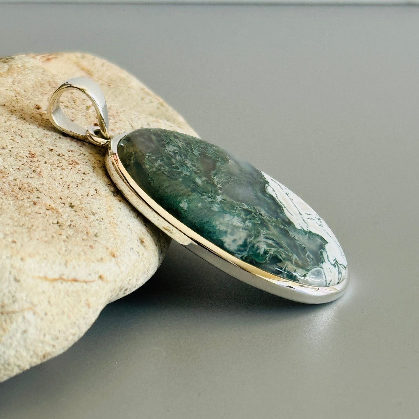 Natural Moss Agate Handmade Pendant