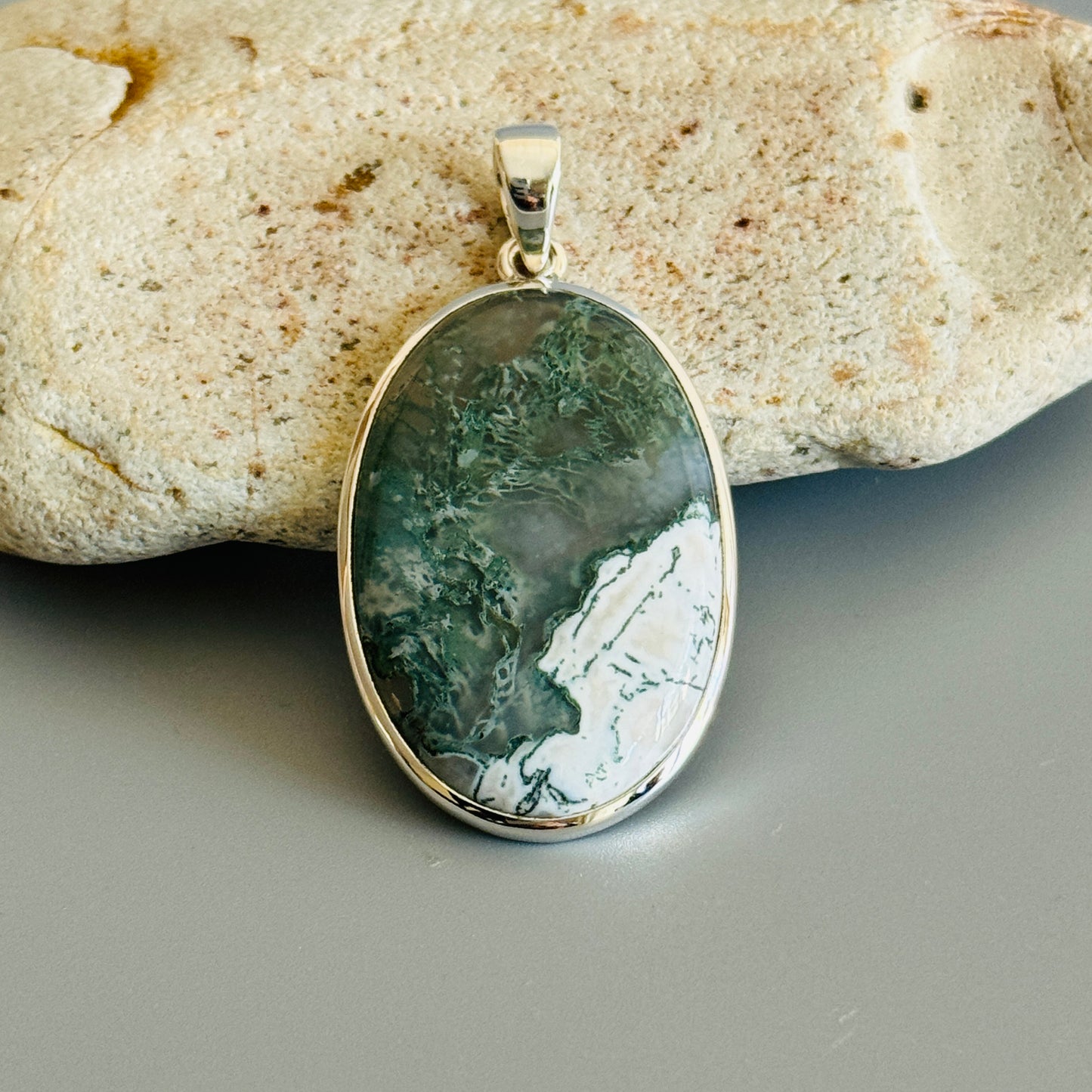 Natural Moss Agate Handmade Pendant