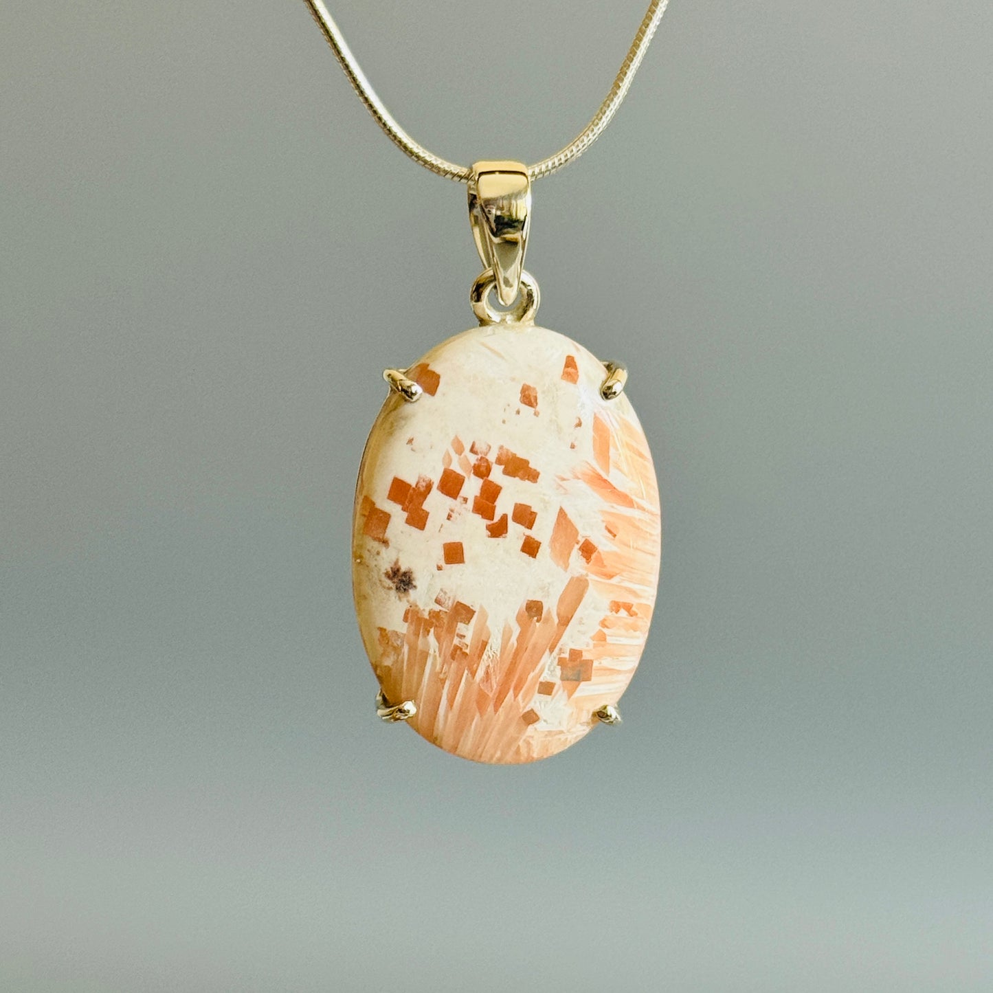 Natural Scolecite Cabochon Handmade Pendant