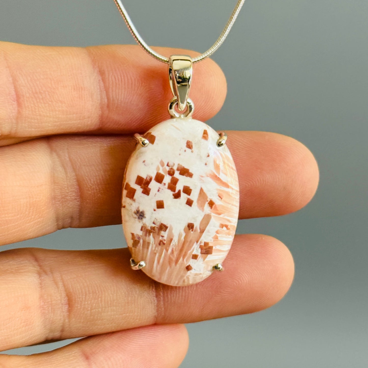 Natural Scolecite Cabochon Handmade Pendant