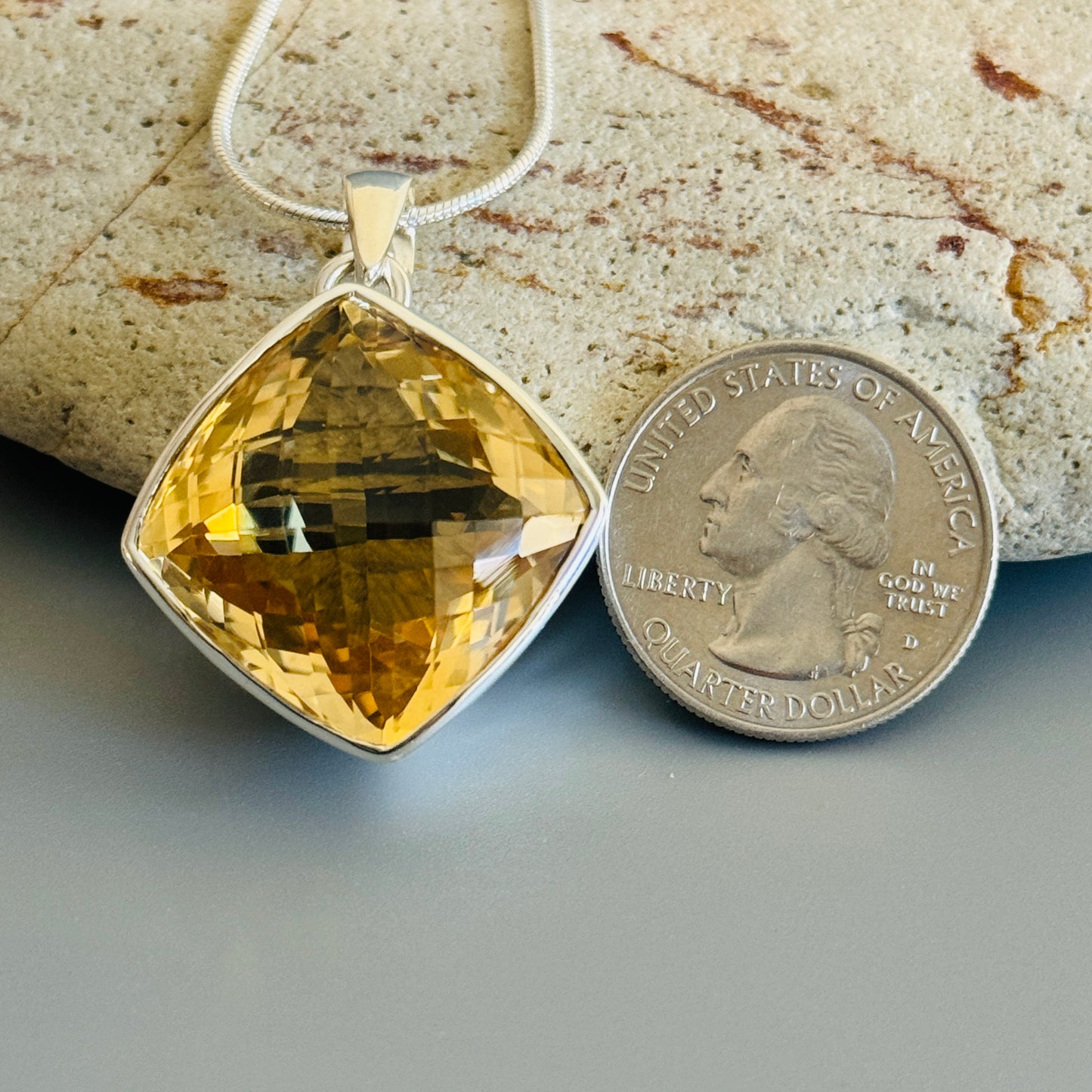 Citrine Pendant, Large Faceted Citrine