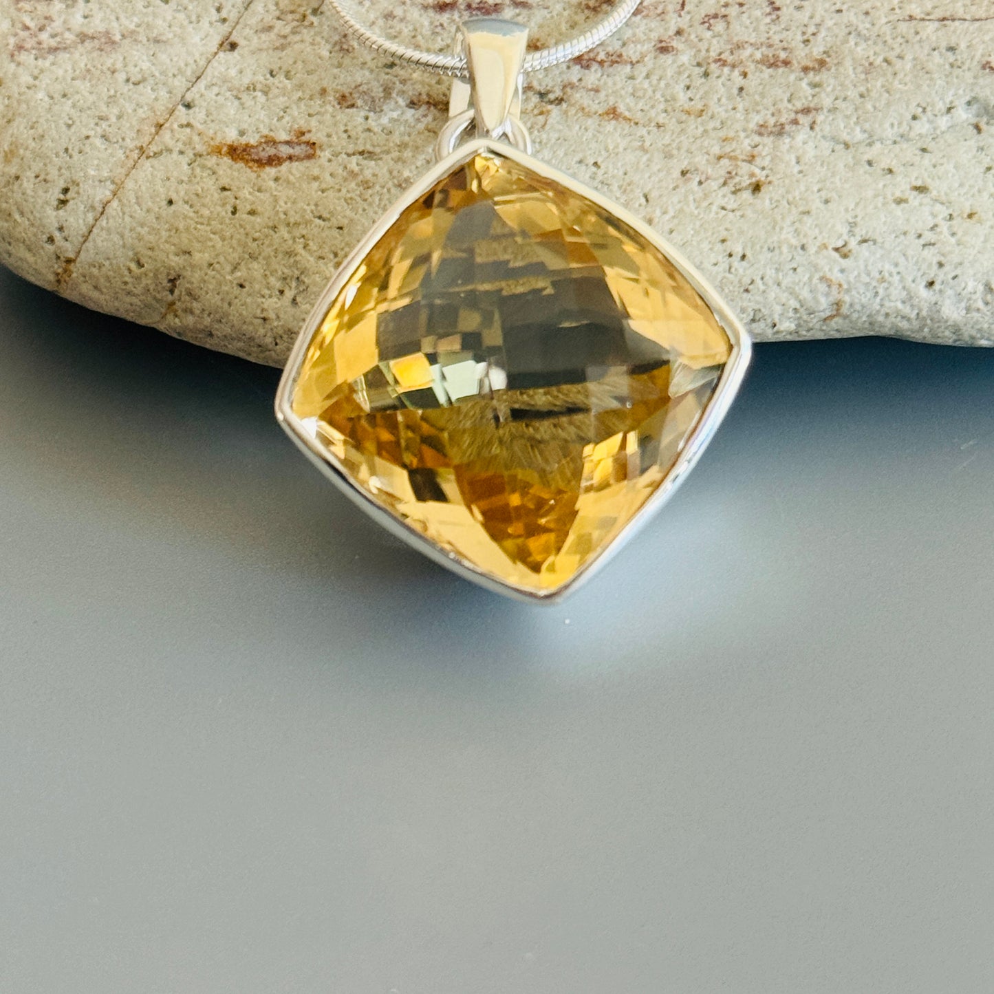 Citrine Pendant, Large Faceted Citrine