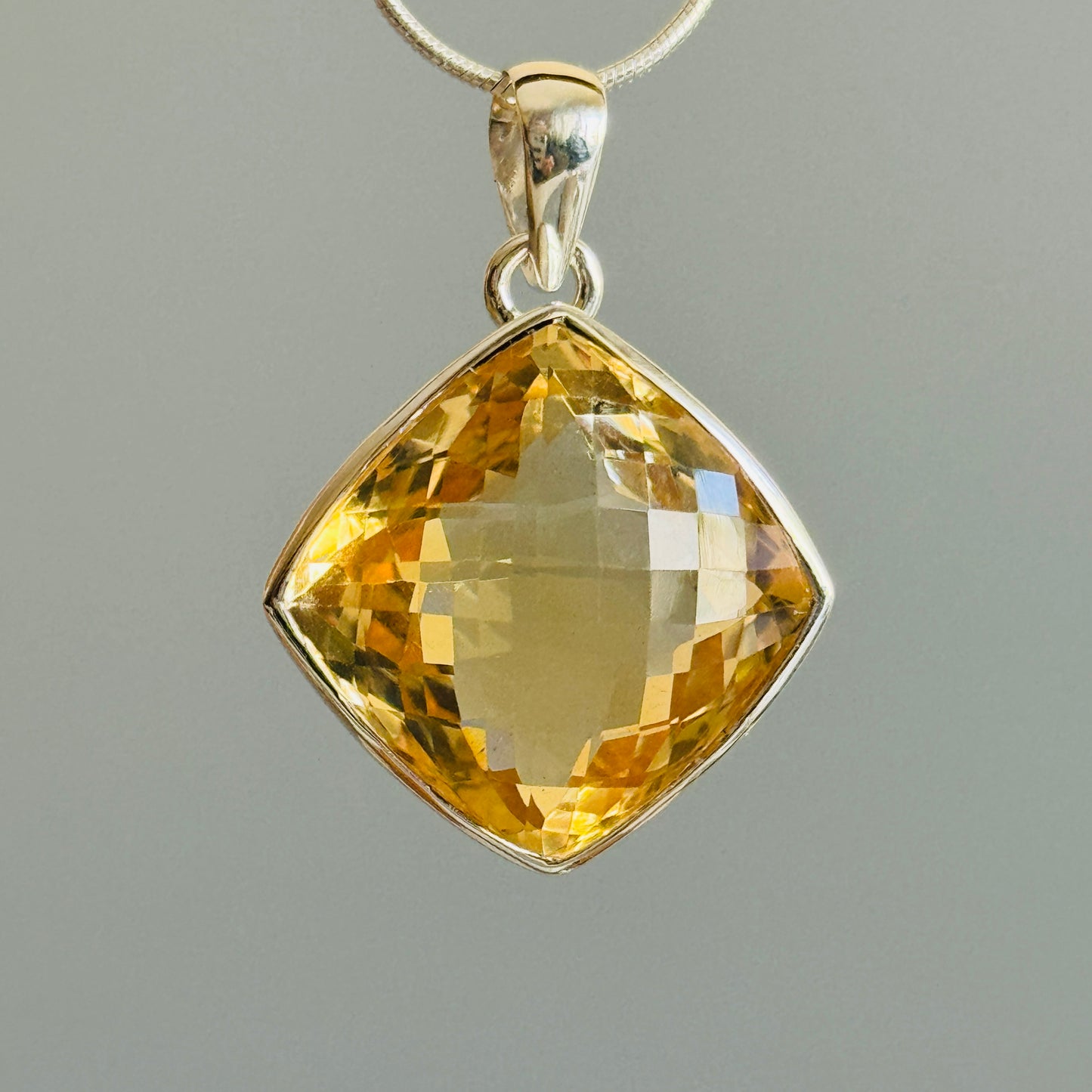 Citrine Pendant, Large Faceted Citrine