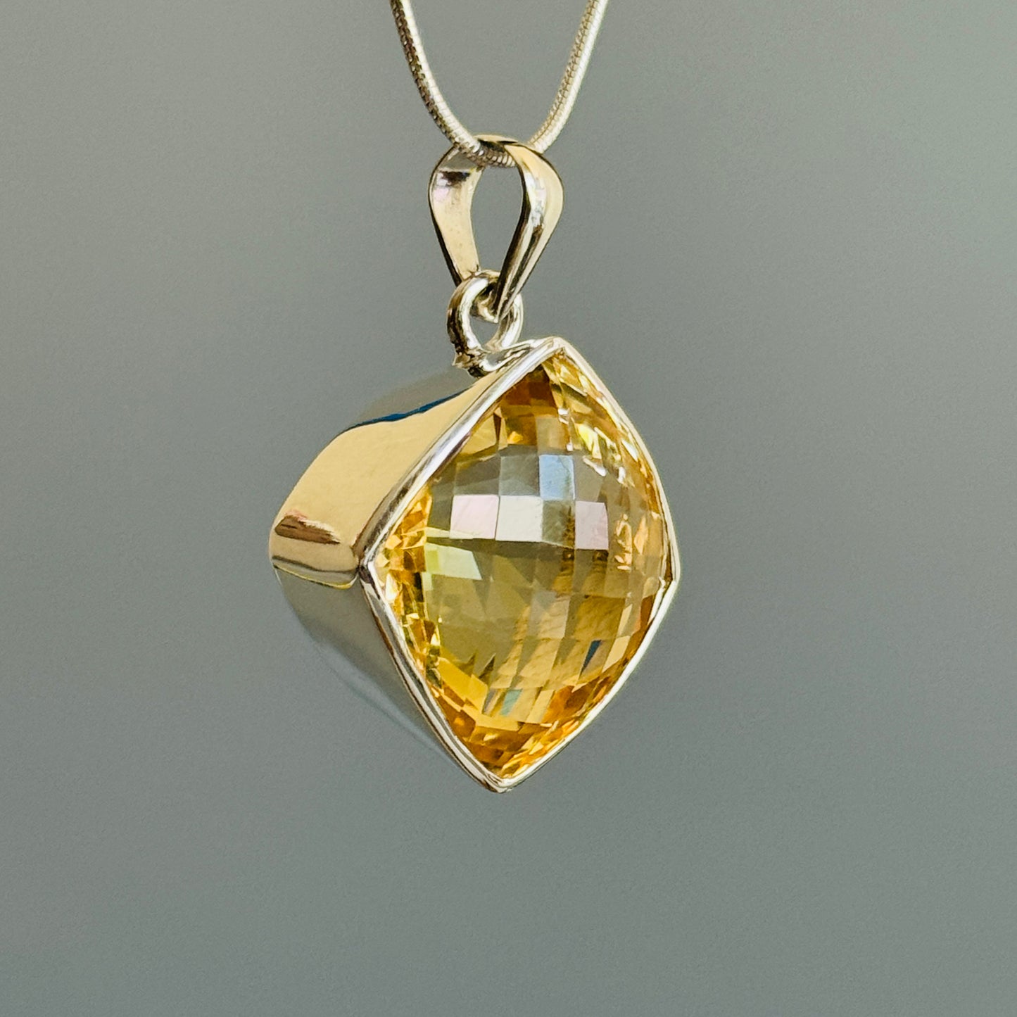 Citrine Pendant, Large Faceted Citrine