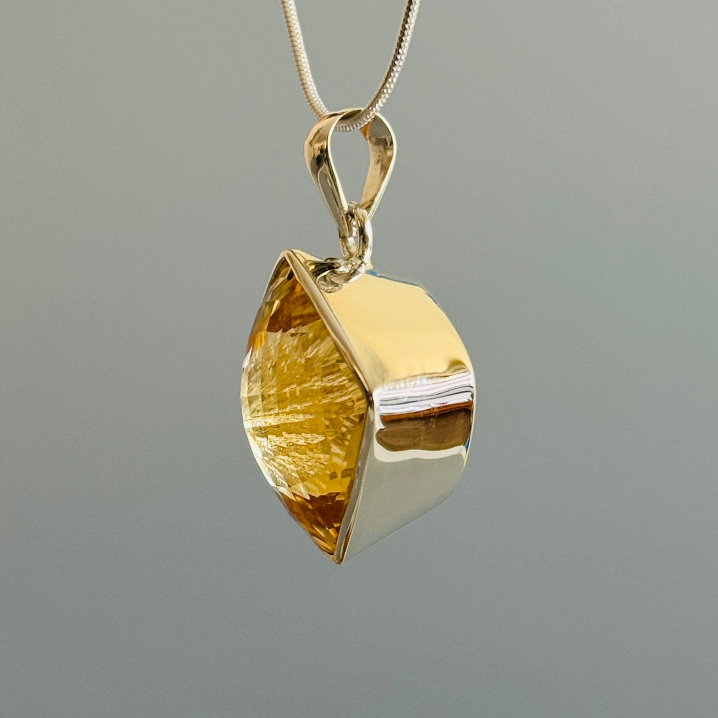 Citrine Pendant, Large Faceted Citrine