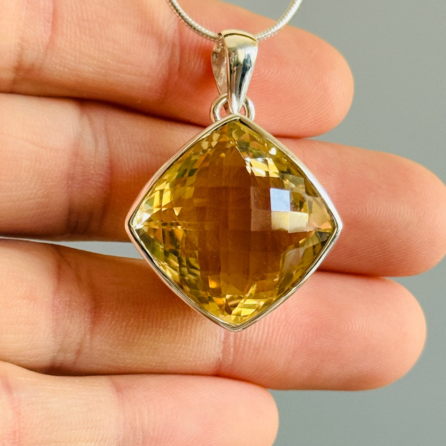 Citrine Pendant, Large Faceted Citrine