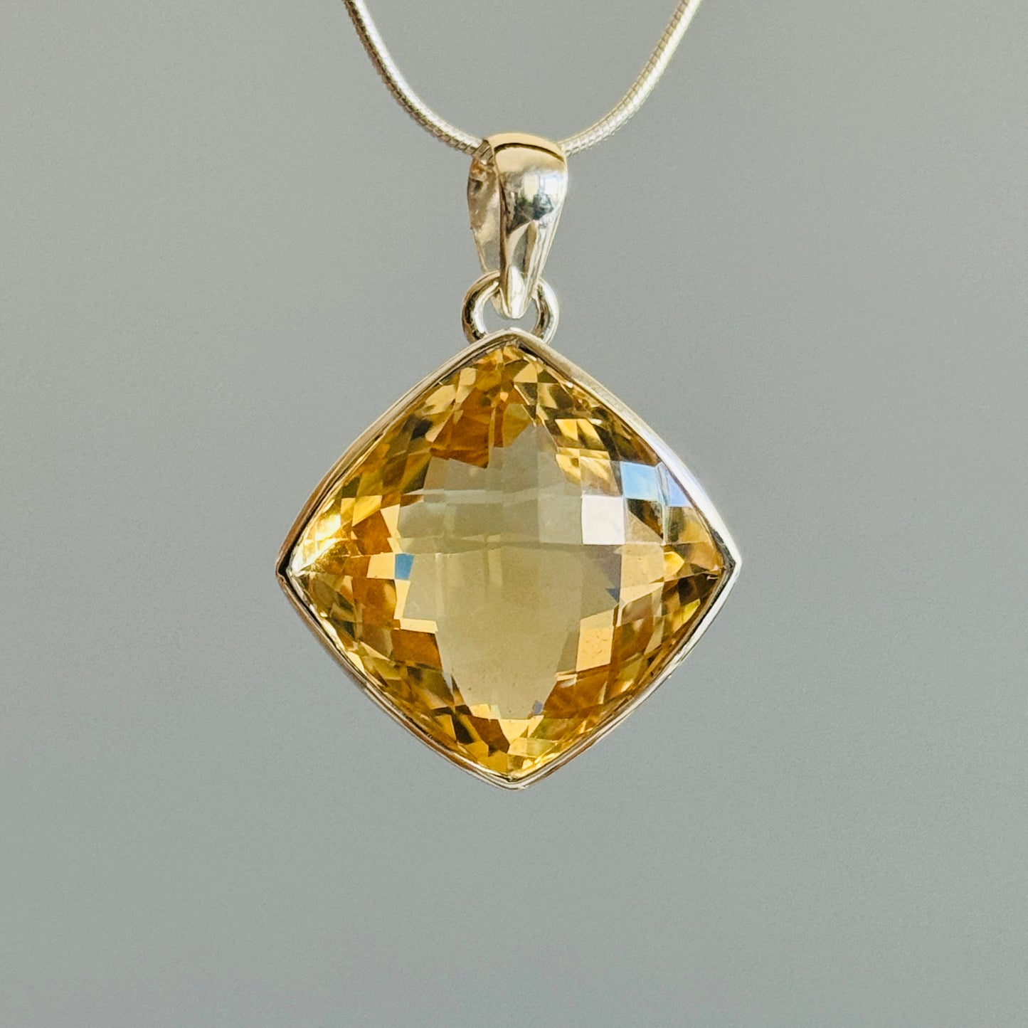 Citrine Pendant, Large Faceted Citrine