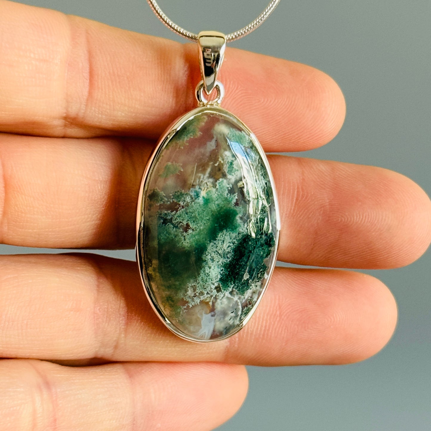 Natural Moss Agate Pendant Handmade