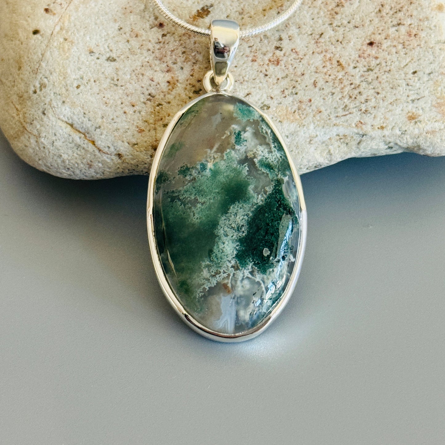 Natural Moss Agate Pendant Handmade