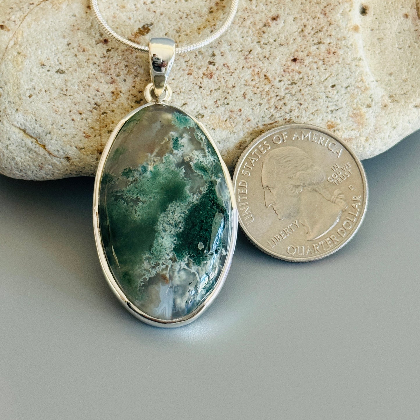 Natural Moss Agate Pendant Handmade