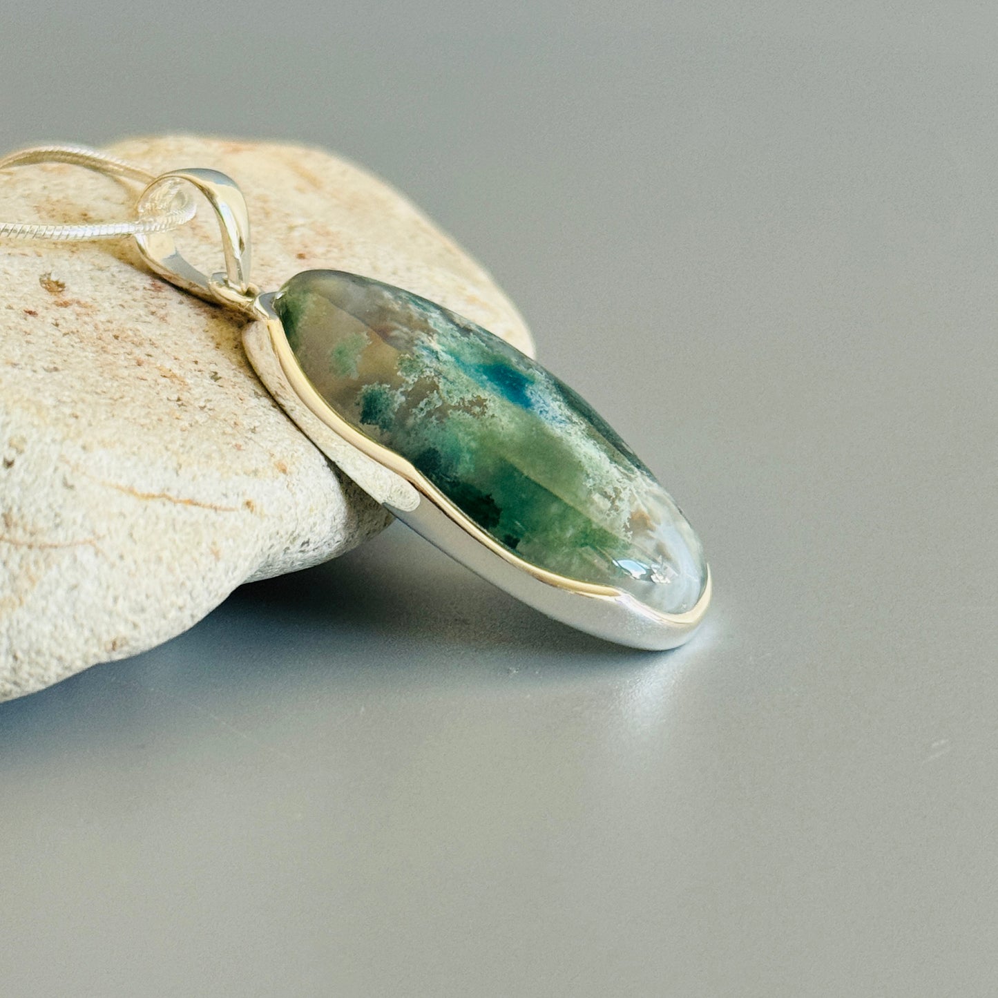 Natural Moss Agate Pendant Handmade