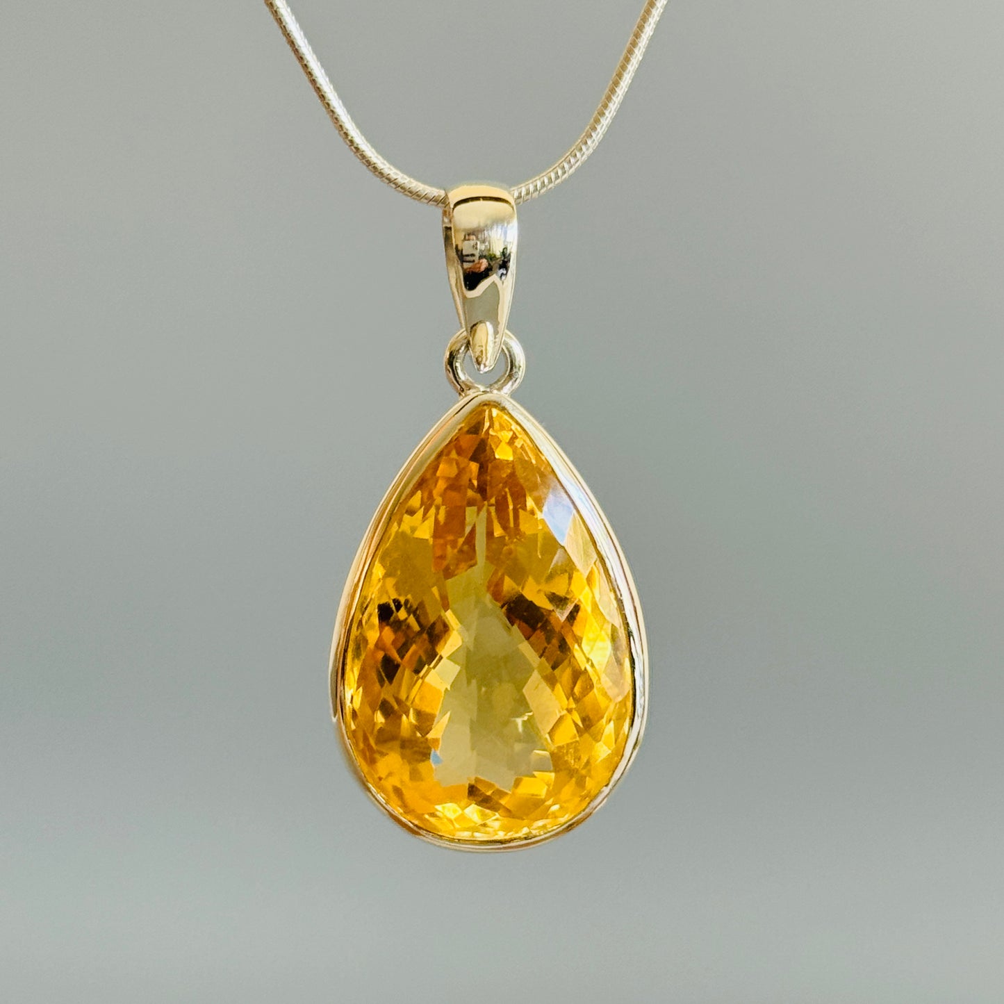 Citrine Pendant, Faceted Citrine Quartz Pendant Teardrop