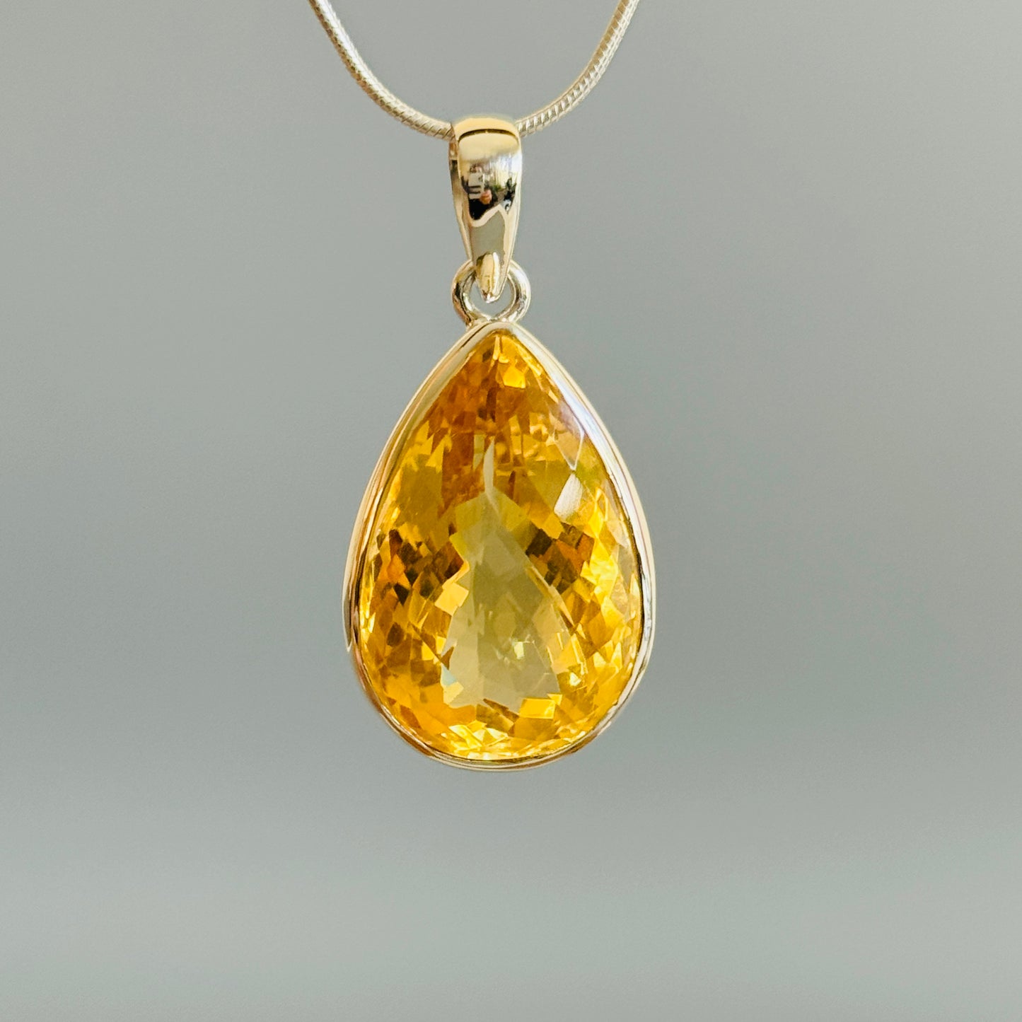 Citrine Pendant, Faceted Citrine Quartz Pendant Teardrop