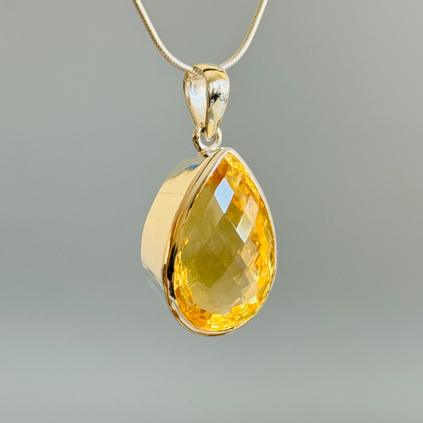 Citrine Pendant, Faceted Citrine Quartz Pendant Teardrop