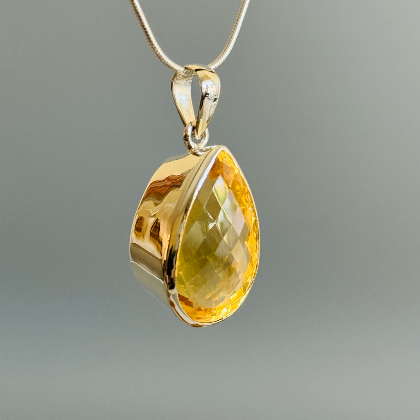 Citrine Pendant, Faceted Citrine Quartz Pendant Teardrop