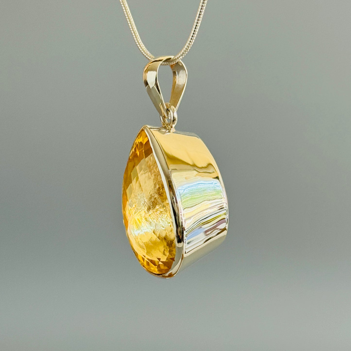 Citrine Pendant, Faceted Citrine Quartz Pendant Teardrop