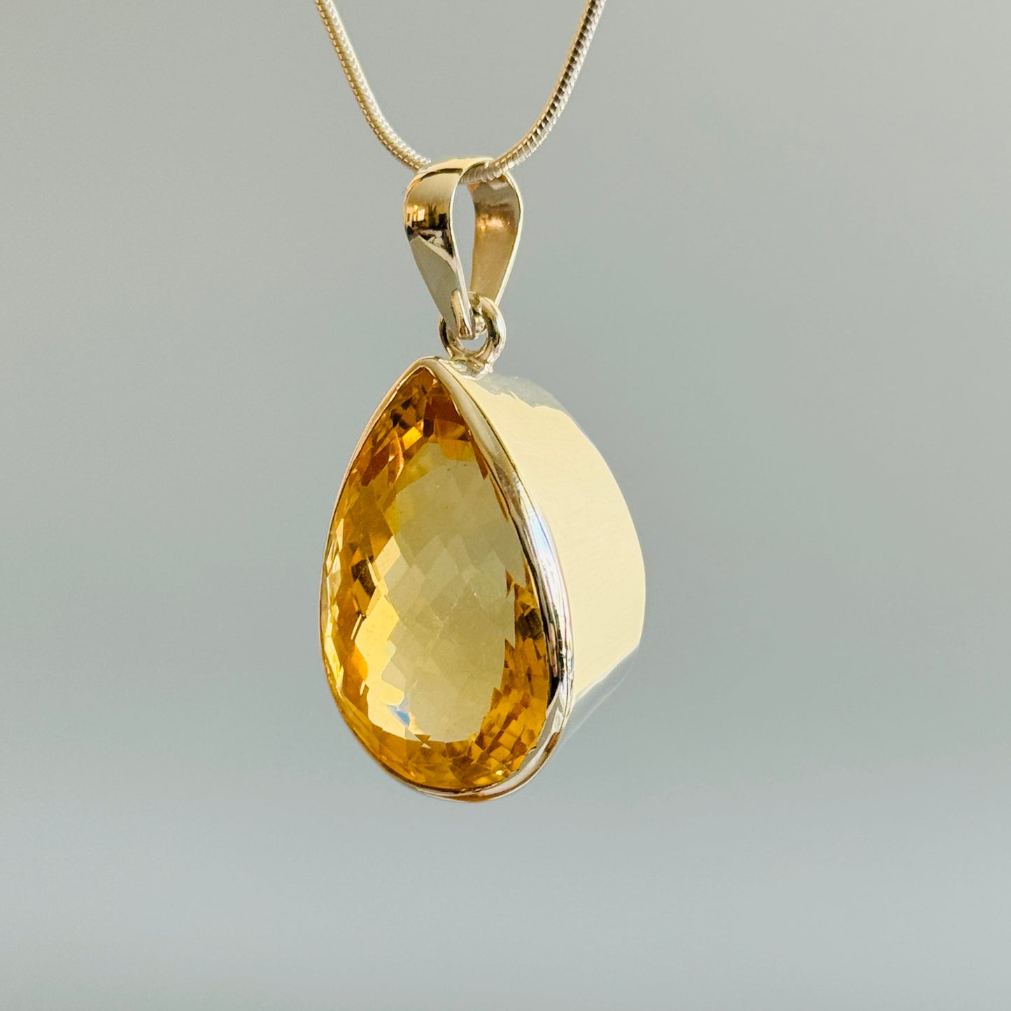 Citrine Pendant, Faceted Citrine Quartz Pendant Teardrop