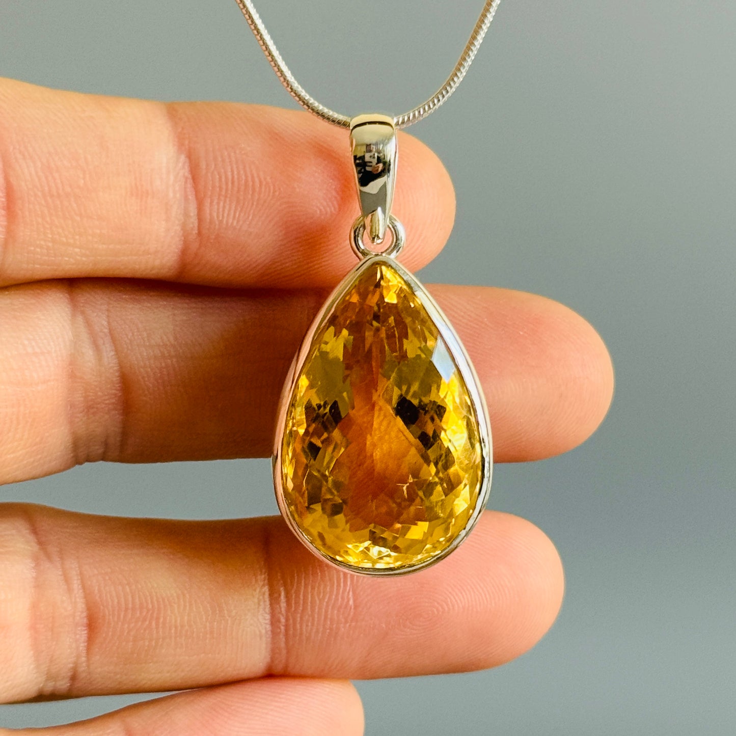 Citrine Pendant, Faceted Citrine Quartz Pendant Teardrop