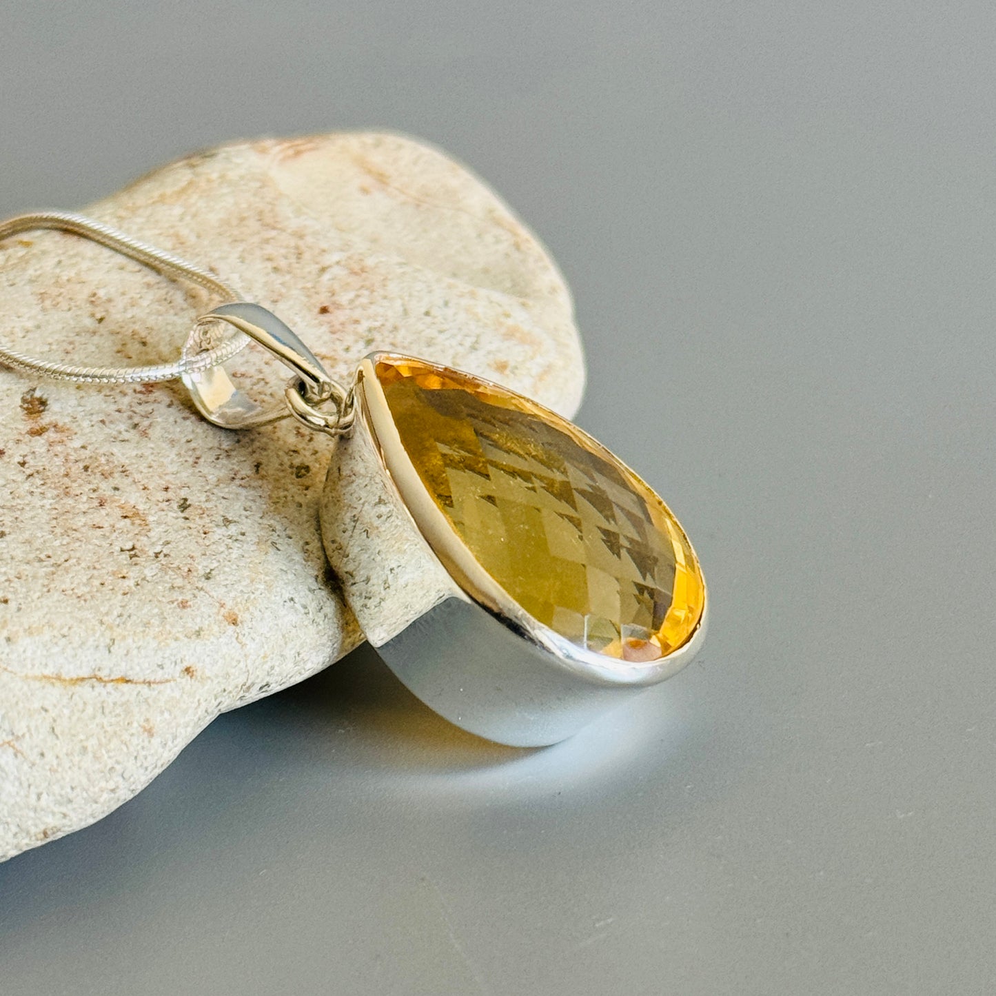 Citrine Pendant, Faceted Citrine Quartz Pendant Teardrop