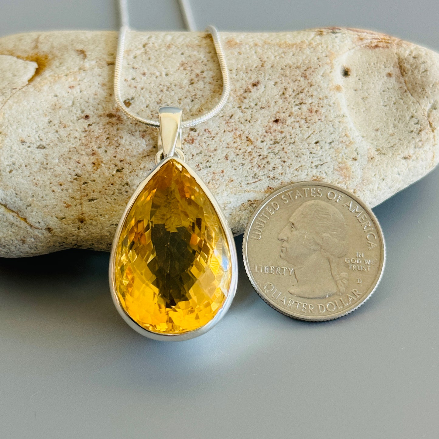 Citrine Pendant, Faceted Citrine Quartz Pendant Teardrop