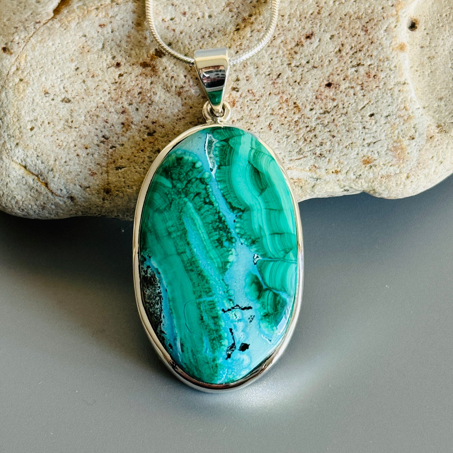 Chrysocolla with Malachite Pendant