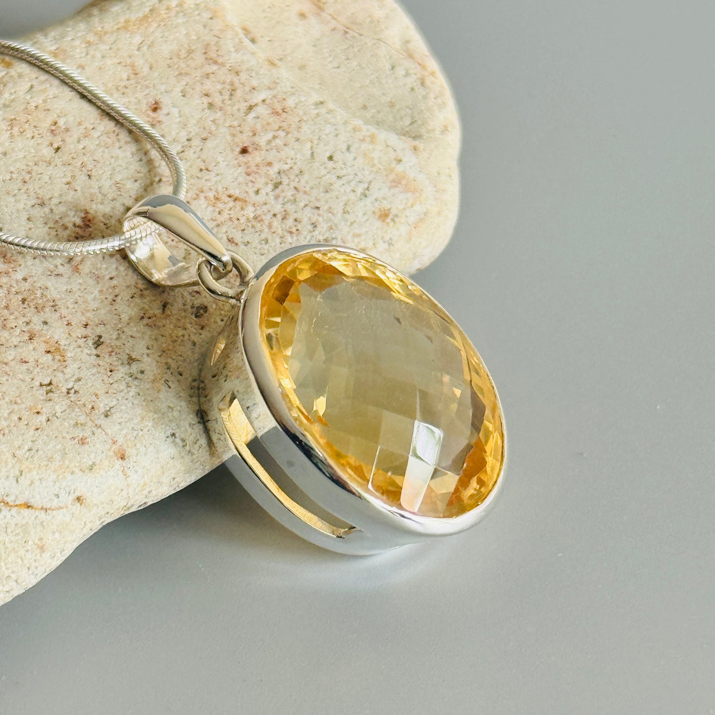 Large Faceted Citrine Quartz Pendant