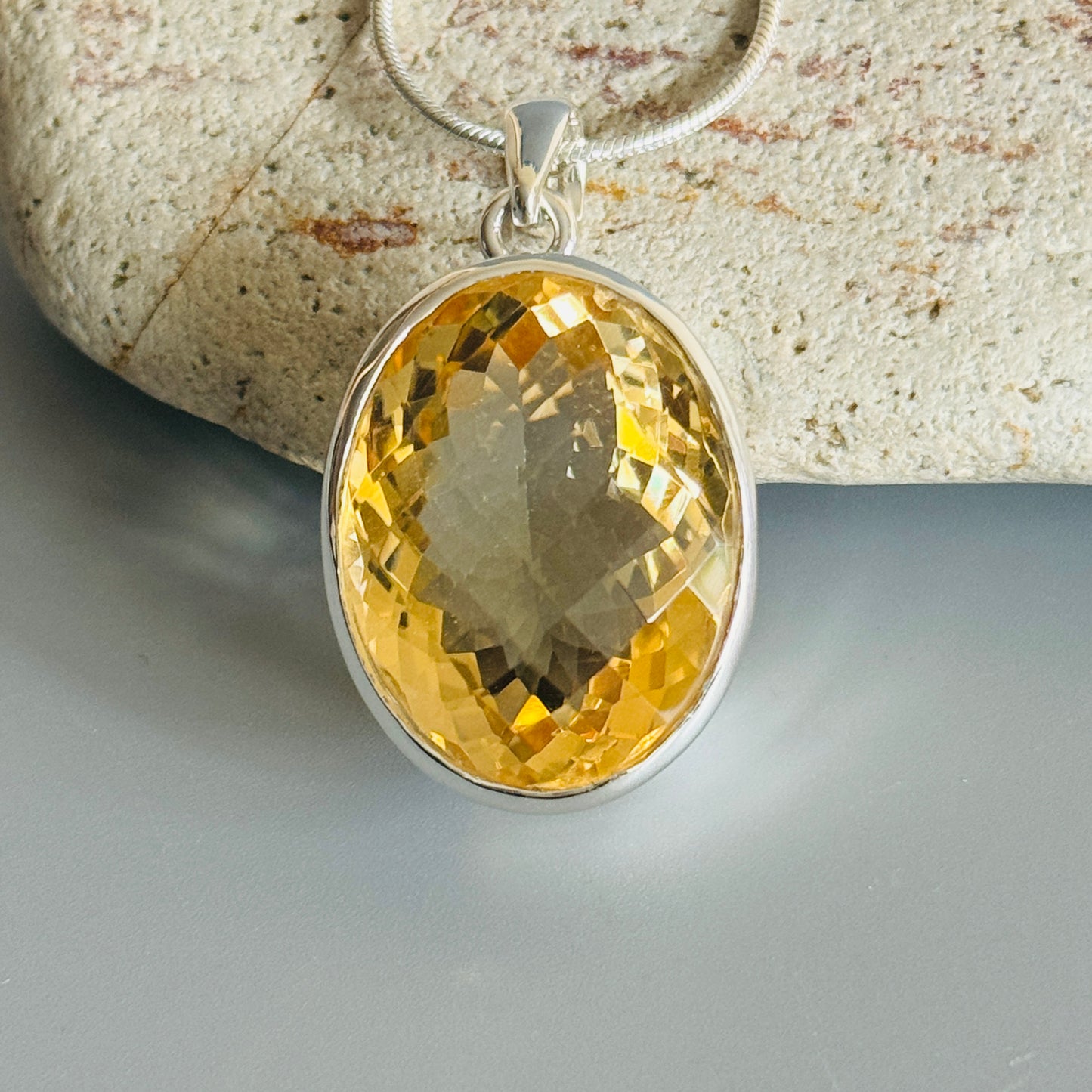 Large Faceted Citrine Quartz Pendant