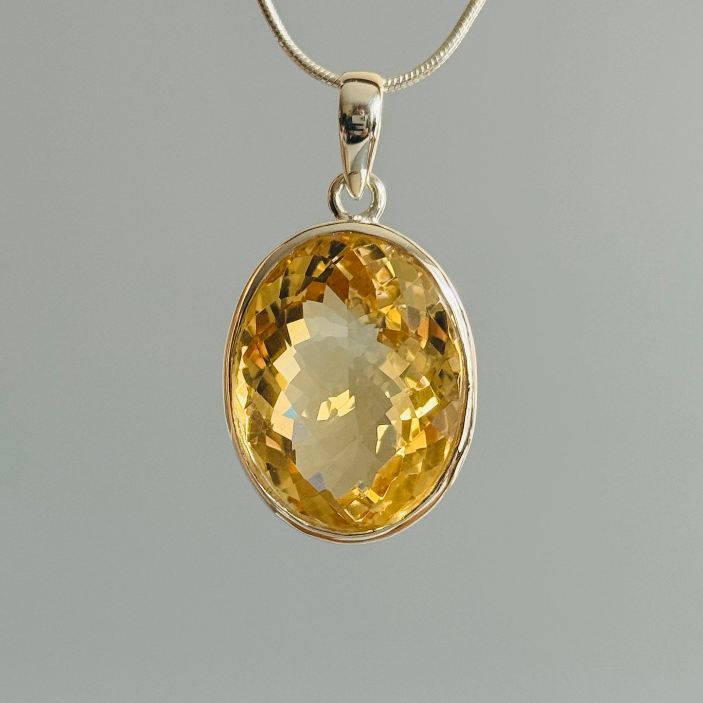 Large Faceted Citrine Quartz Pendant