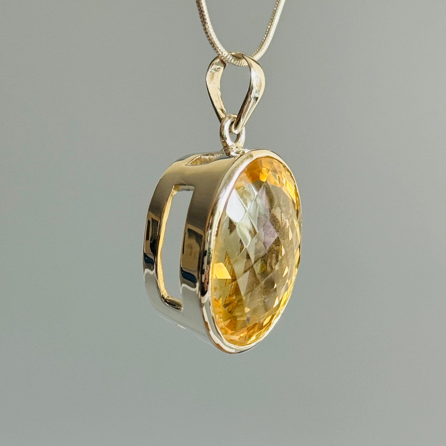 Large Faceted Citrine Quartz Pendant