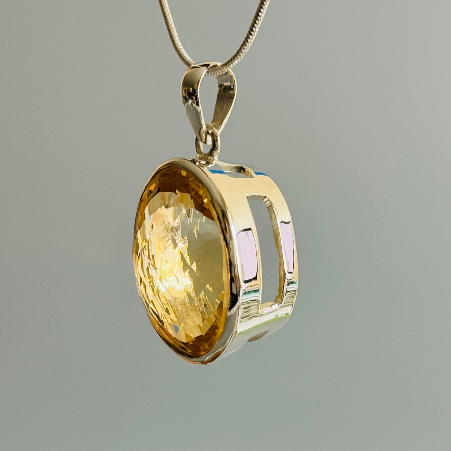 Large Faceted Citrine Quartz Pendant